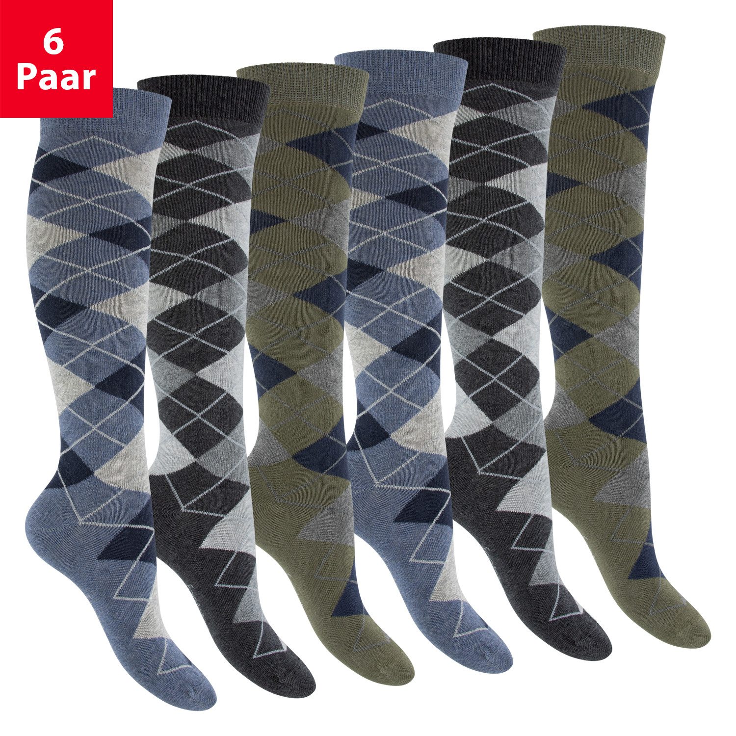 Footstar Langsocken Damen Herren Kniestrümpfe geringelt (6 Paar)