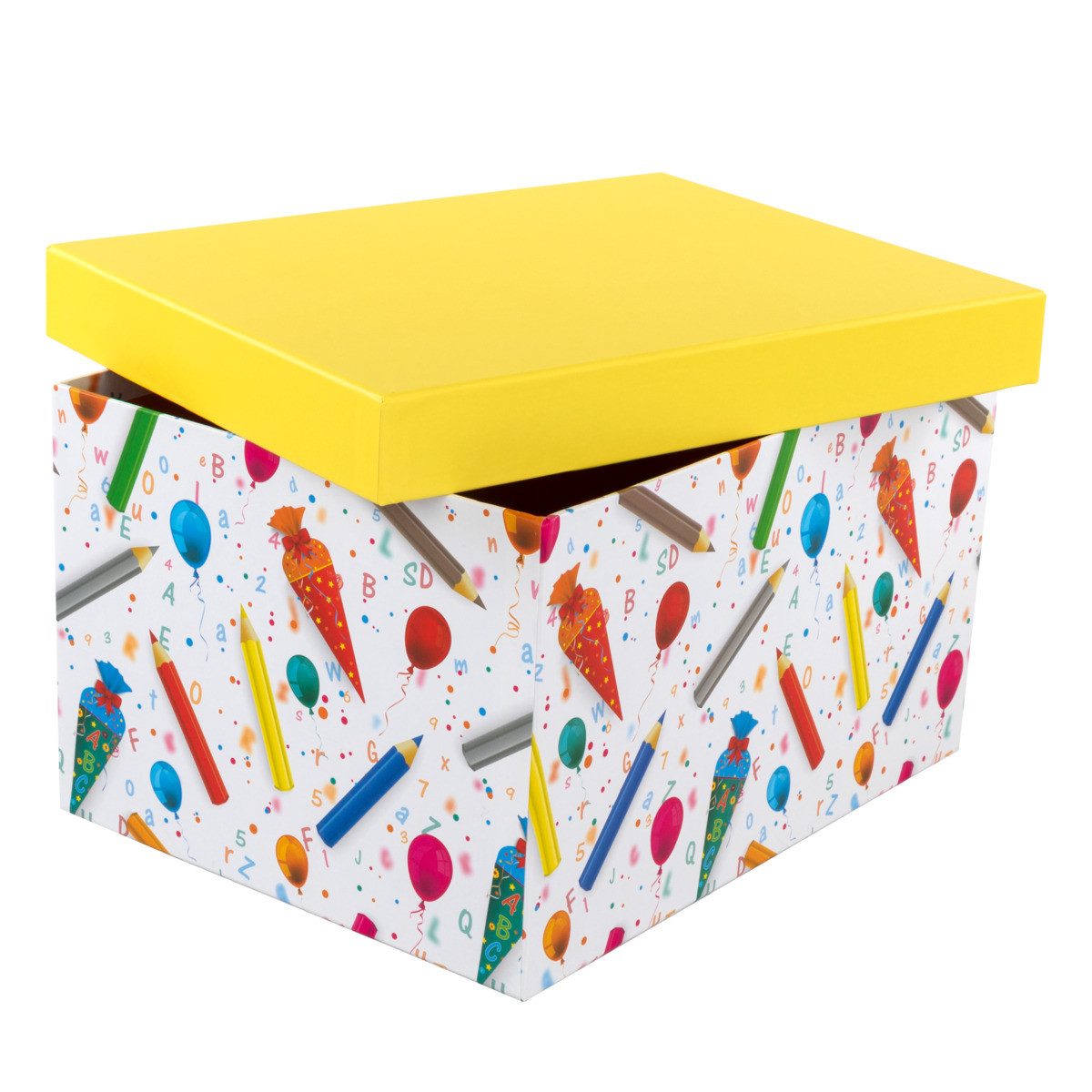 Idena Geschenkbox Geschenkbox - Stifte & Schultüte, gelb, 31 x 24 x 18 cm