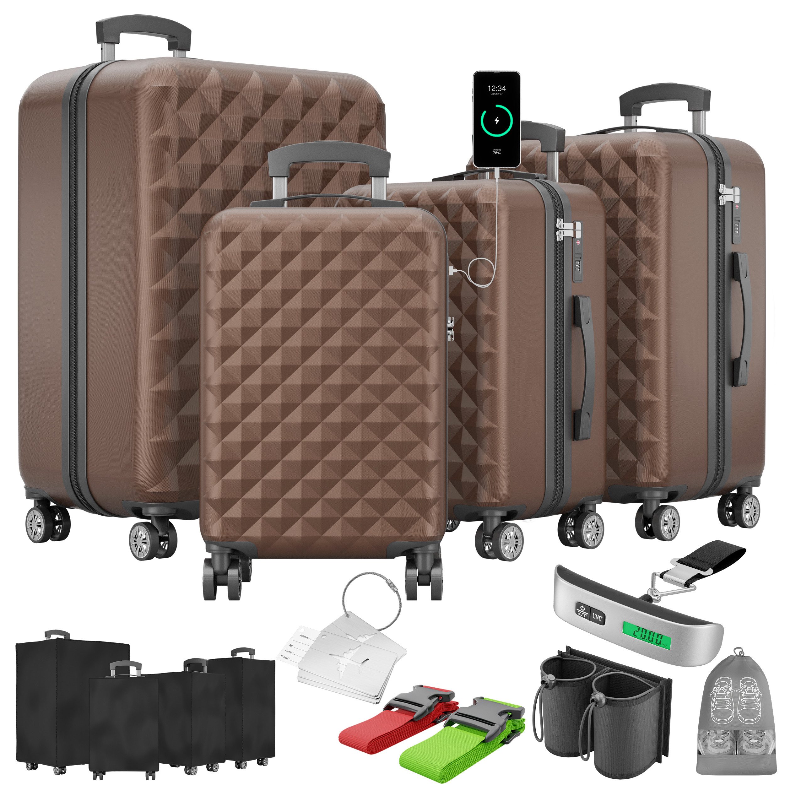 Onbest Kofferset 4er Hartschalen Trolley PREMIUM S-M-L-XL TSA-Schloss, (4 t günstig online kaufen