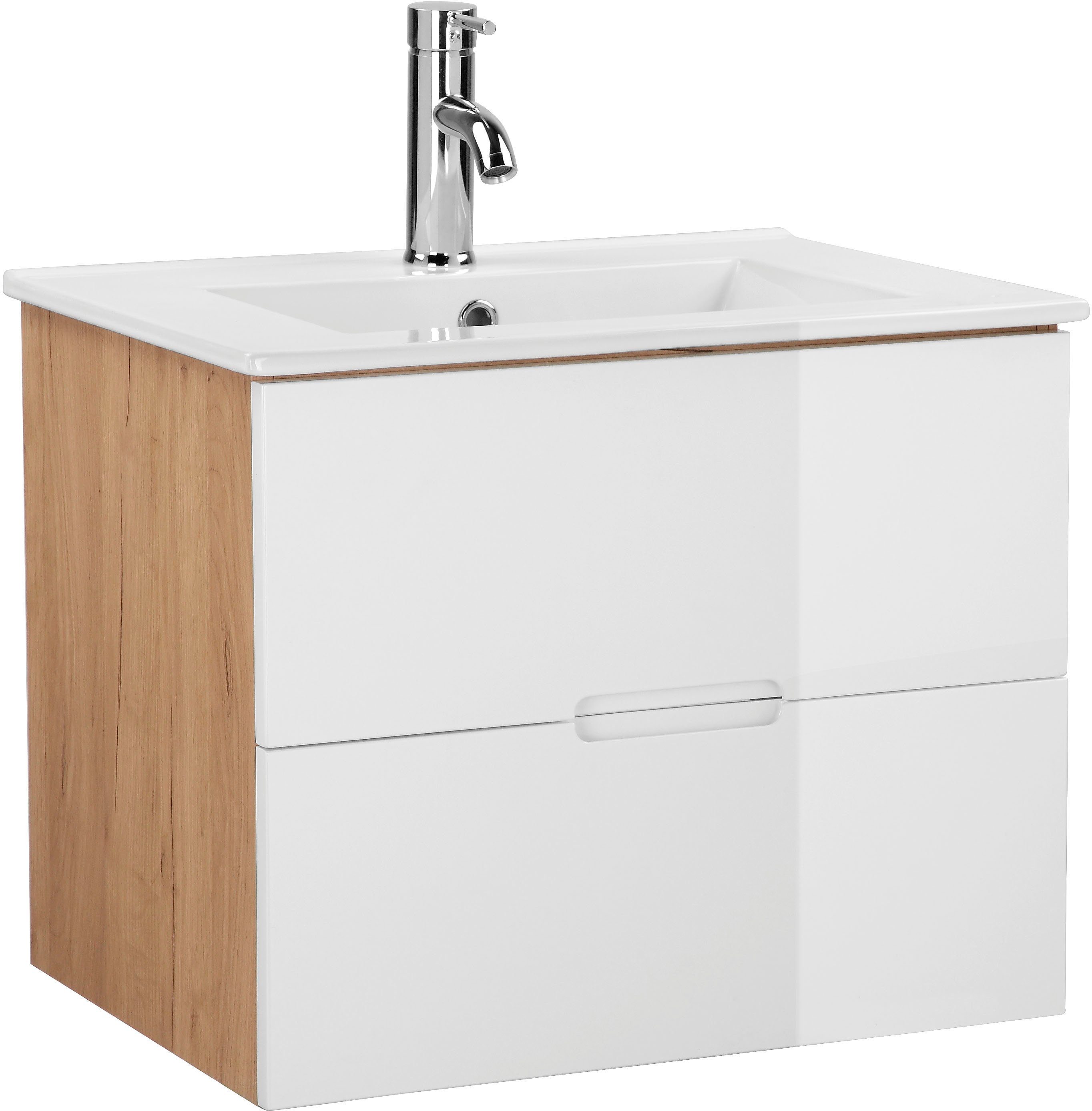 welltime Waschtisch Lund Badmöbel Schrank Unterschrank mit Becken (Set), Waschplatz mit 2 Auszügen und Waschbecken Breite 60cm