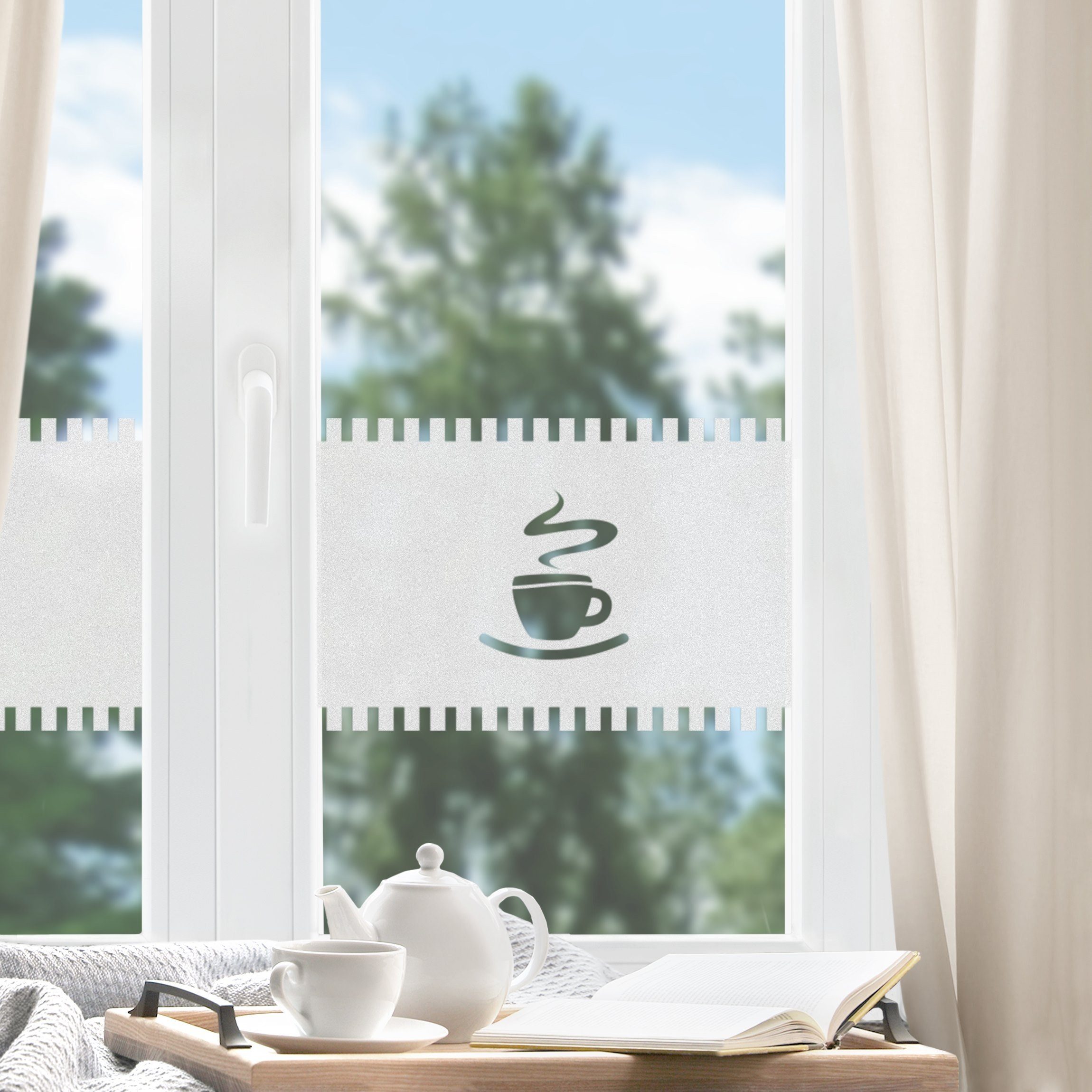 Bilderdepot24 Fensterfolie statisch haftend Motiv Fensterdeko Gardine Tasse günstig online kaufen