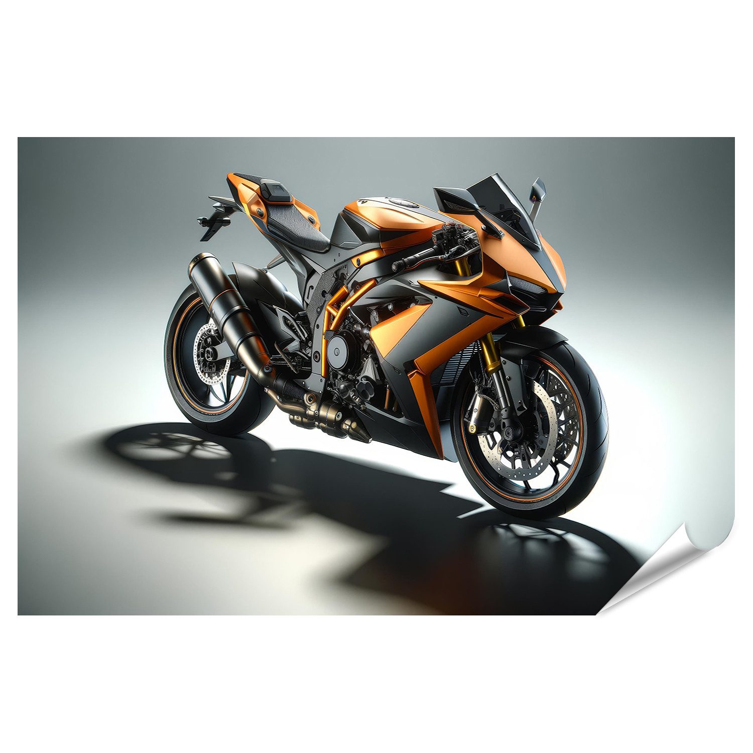 Poster Futuristisches Rennbike Sportmotorrad in Orange-Schwarz KI generiert