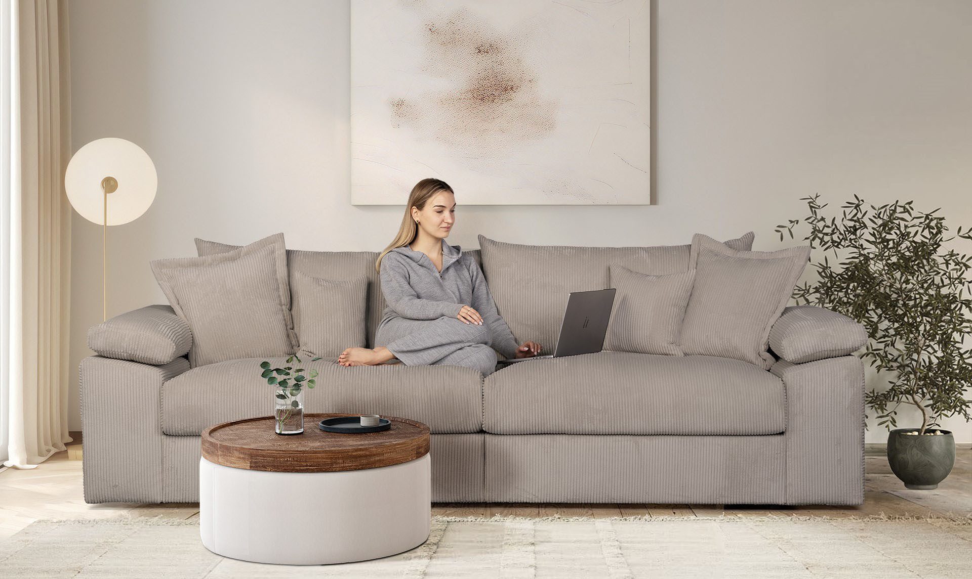 OTTO home Big-Sofa Soft&Cosy XL, B: 246 cm - OTTO. Verlässliche Qualität., Mega-Sofa, Cord oder Chenille-Struktur, mit Federkern & 4 Zierkissen