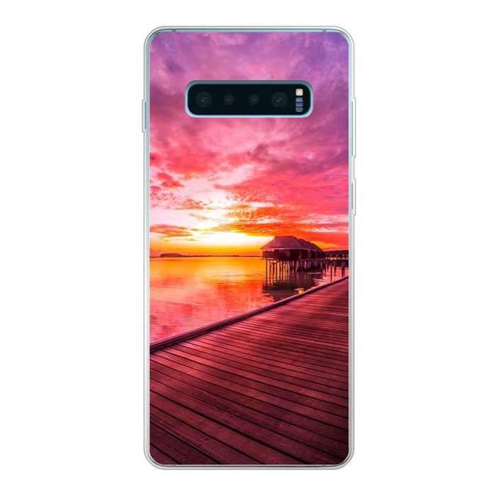 MuchoWow Handyhülle Steg - Wasser - Sonne - Rosa - Horizont Phone Case Handyhülle Samsung Galaxy S10+ Silikon Schutzhülle
