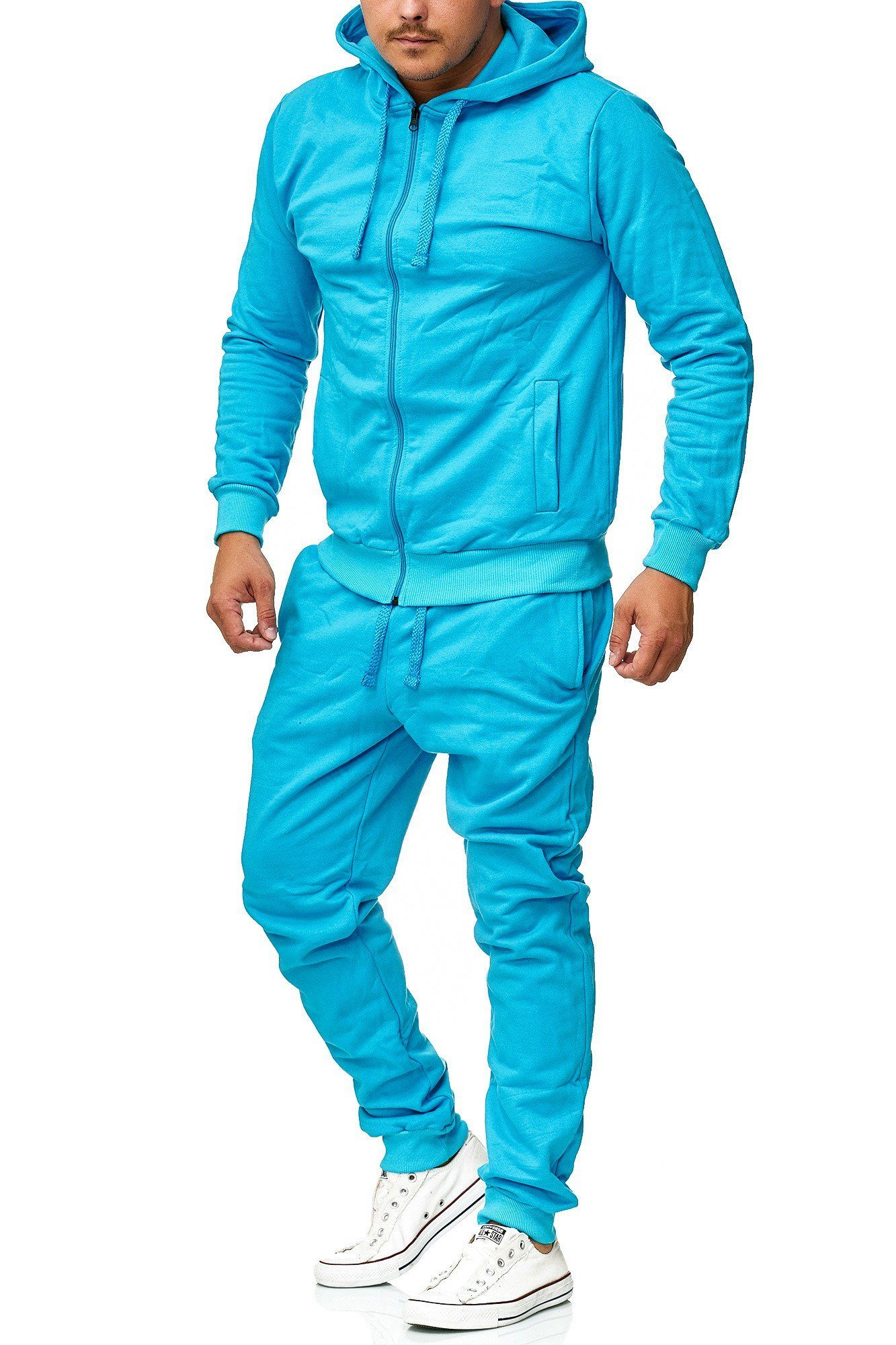 L.gonline Freizeitanzug Herren Jogginganzug, Freizeitanzug, Hausanzug 586 (Kapuzenjacke mit Reißverschluss, Hose, 2-tlg), Fitness Freizeit Casual