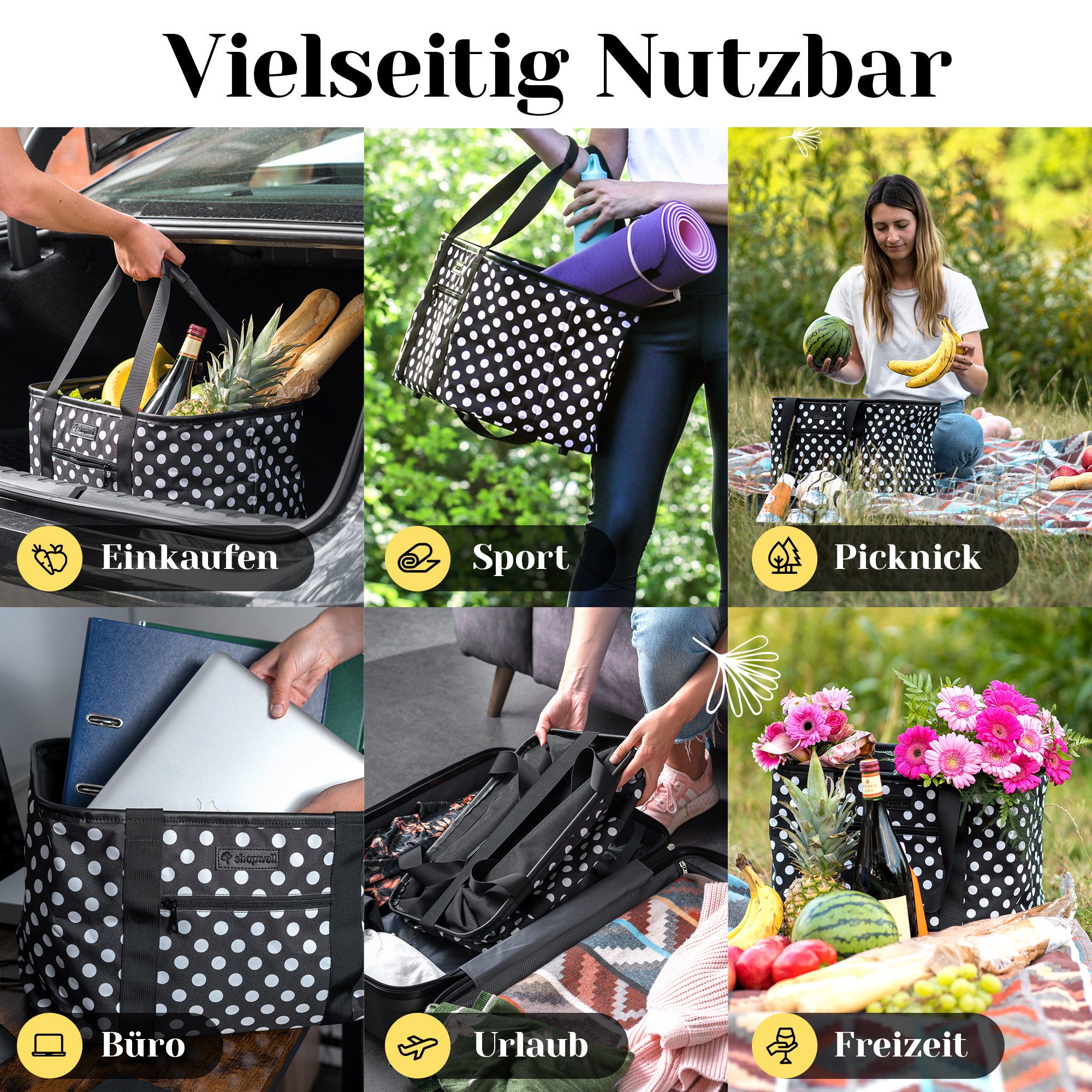 shopwell Einkaufskorb Einkaufskorb faltbar 30 Liter Klappkorb,Shopping Bag grau/schwarz