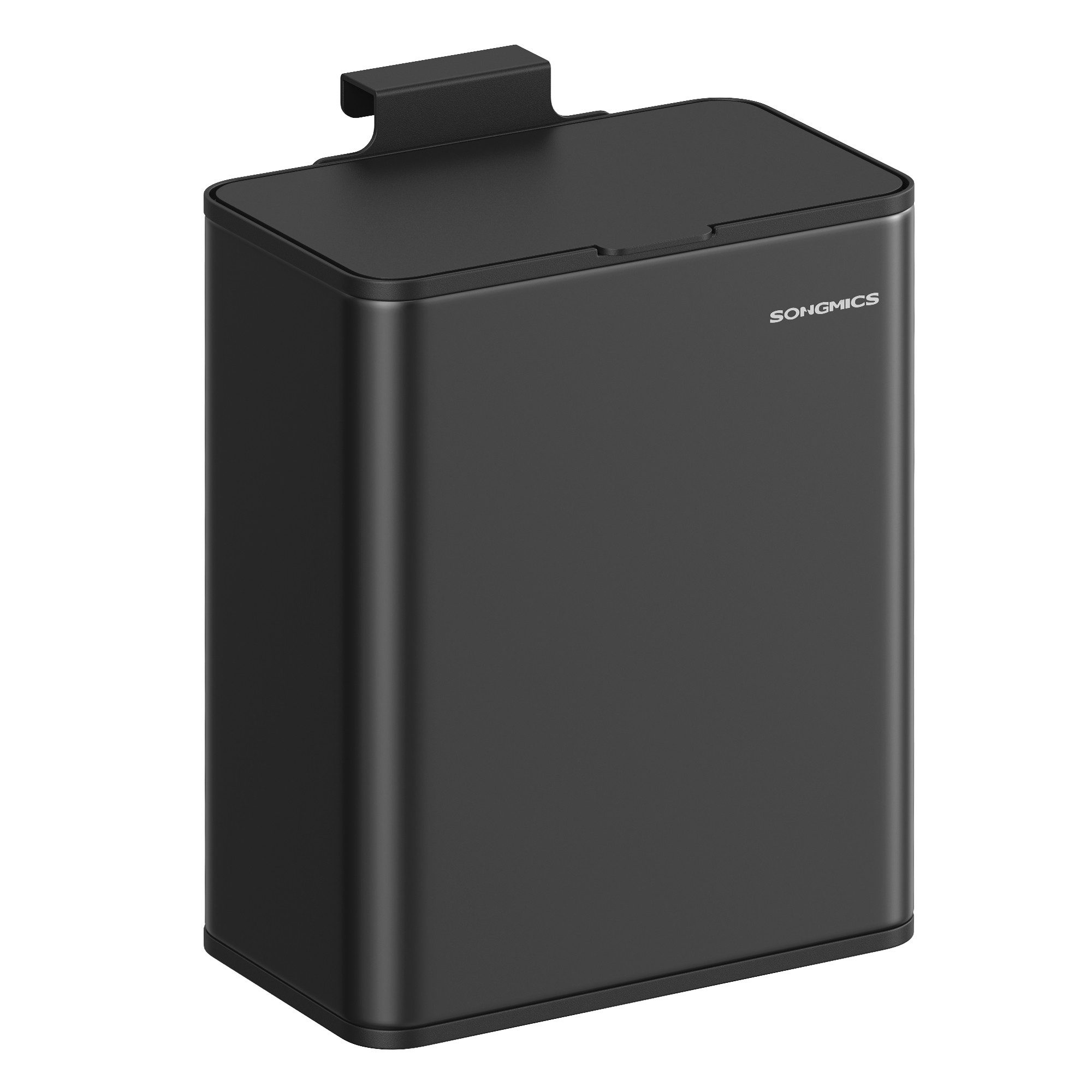 SONGMICS Mülleimer hängend, 8 L, Stahl-Abfalleimer, für Unterschrank Badezimmer, mit Deckel für Biomüll, Haken, an der Schranktür oder Wand, schwarz