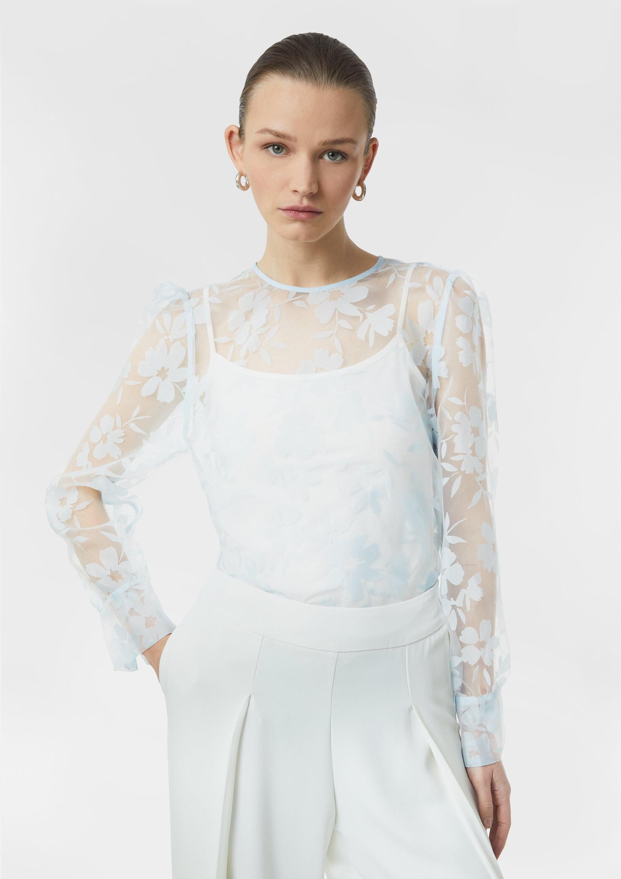 comma Langarmbluse Bluse Transparente Organza-Bluse mit floralem Muster günstig online kaufen