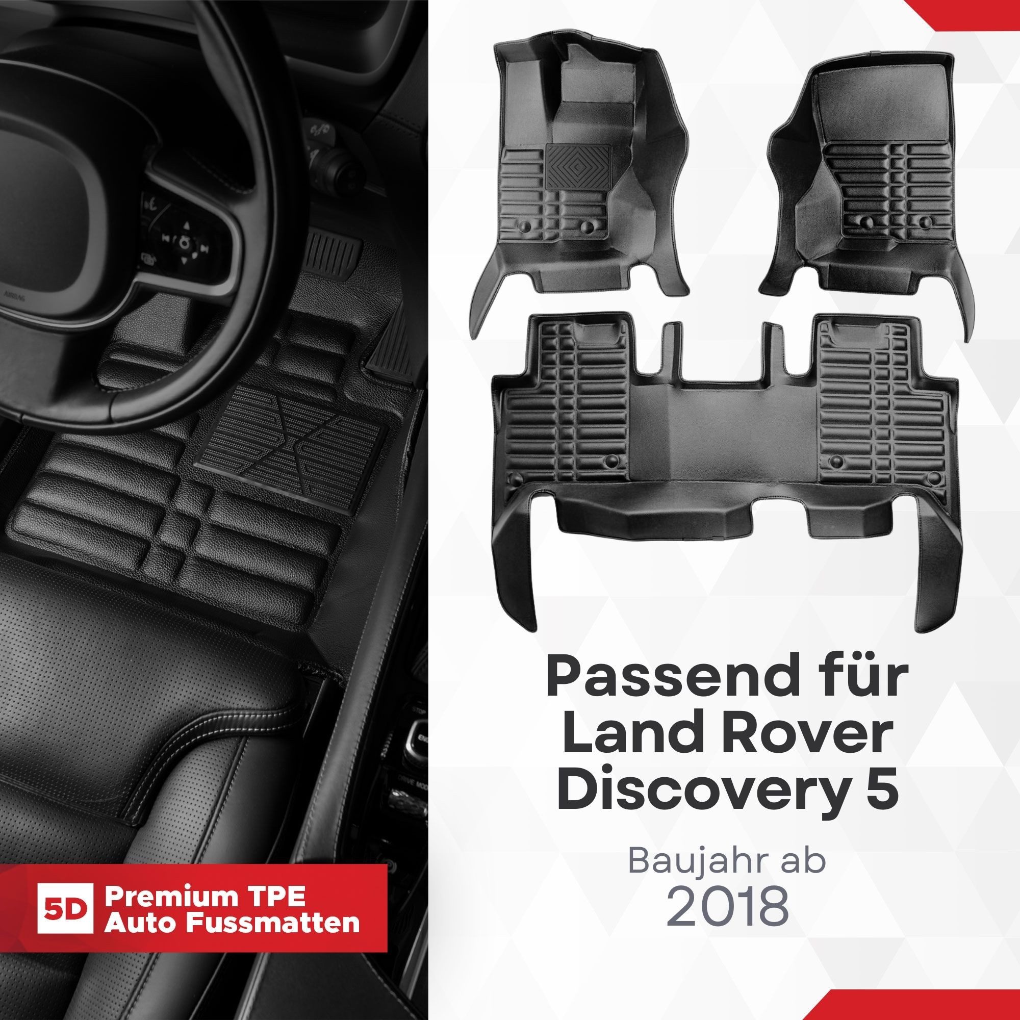 fussmattenprofi.com Auto-Fußmatte 5D Premium Auto Fußmatten TPE Set für Land Rover Discovery 5 ab 2018 (1 St), für Land Rover Land Rover Discovery