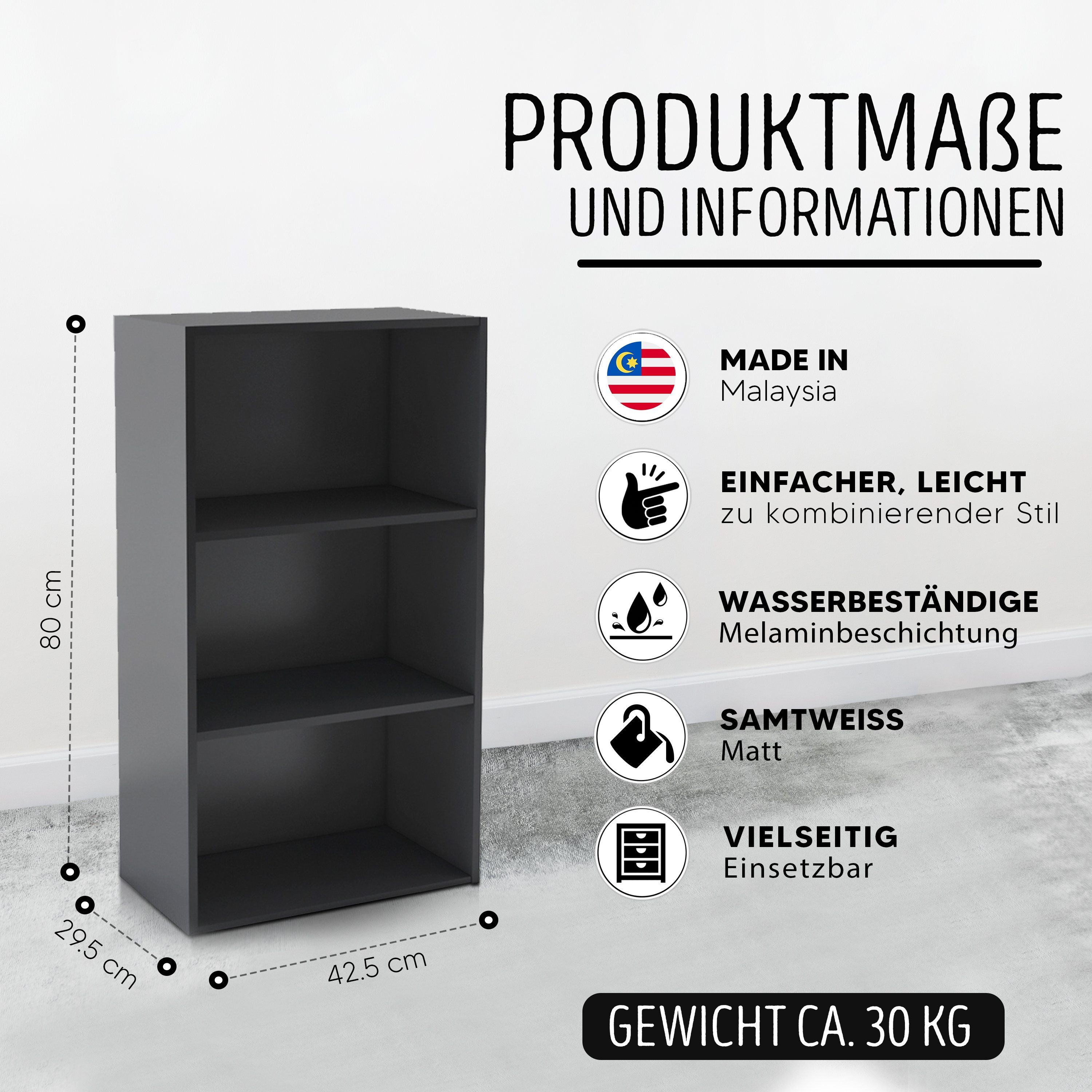 habeig Bücherregal Tube Bücherregal Standregal 3 Fächer Belastung Regalboden Standregal