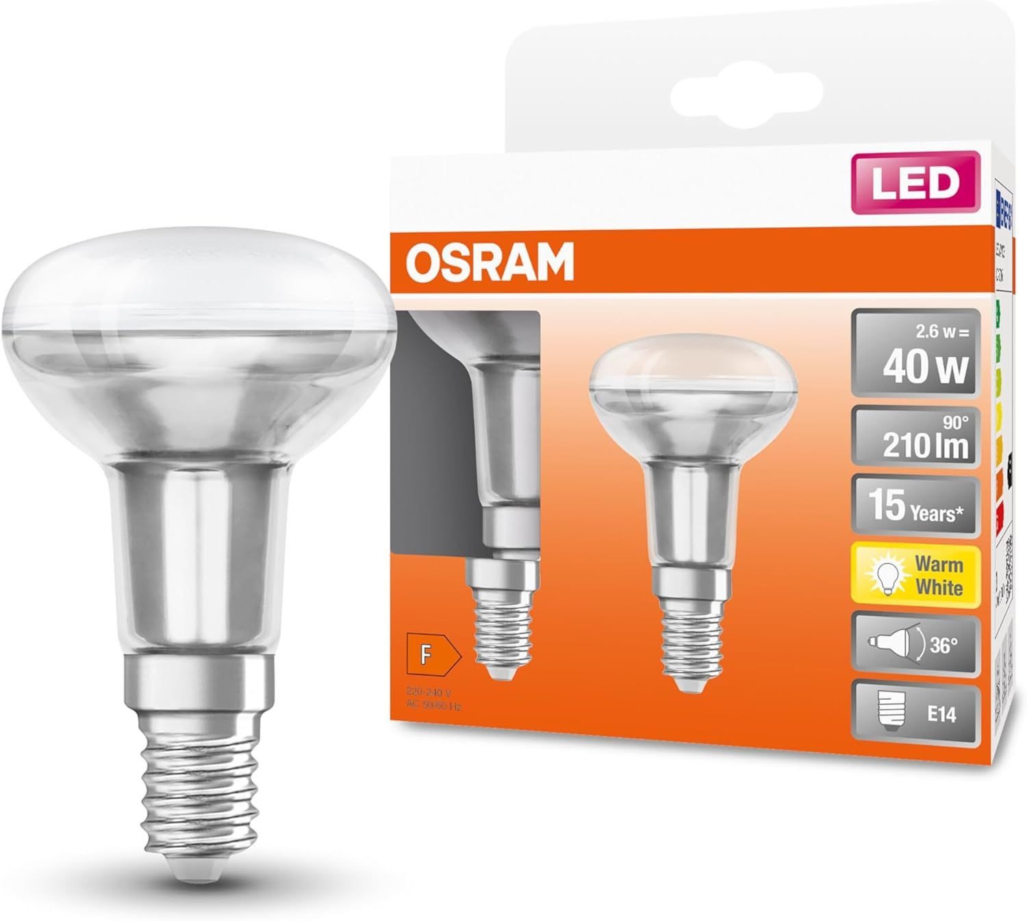 Osram LED-Leuchtmittel Osram LED Star R50 Reflektorlampe, Sockel: E14, Warm White, 2700 K, 3, 1 St., Osram LED-Reflektorlampe, Sockel: E14, Warm White, 2700 K, 2,6W, Ersat