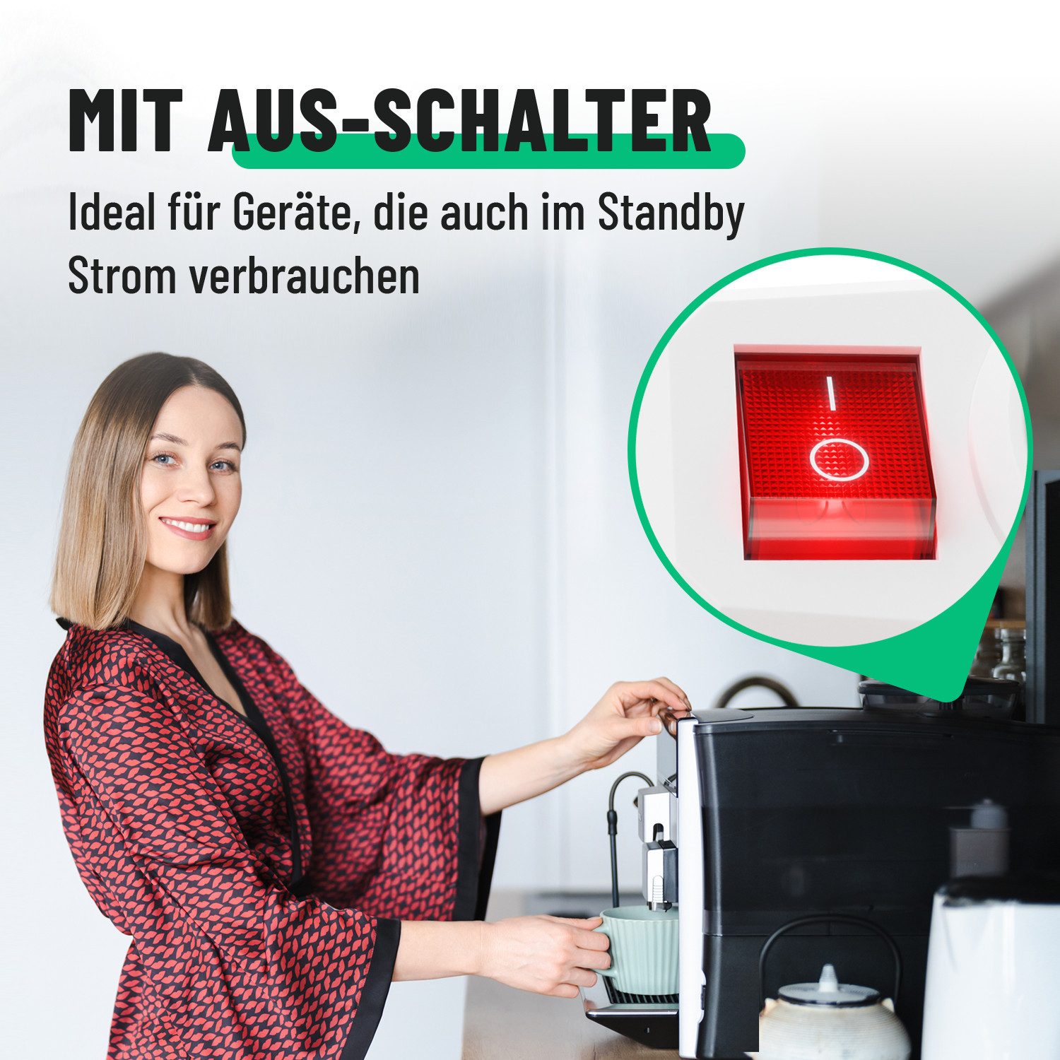 greate. 1fach Steckdosenadapter mit Schalter - Zwischenschalter ohne Kabel Mehrfachsteckdose 1-fach (Mit Schalter, Erhöhter Berührungsschutz)