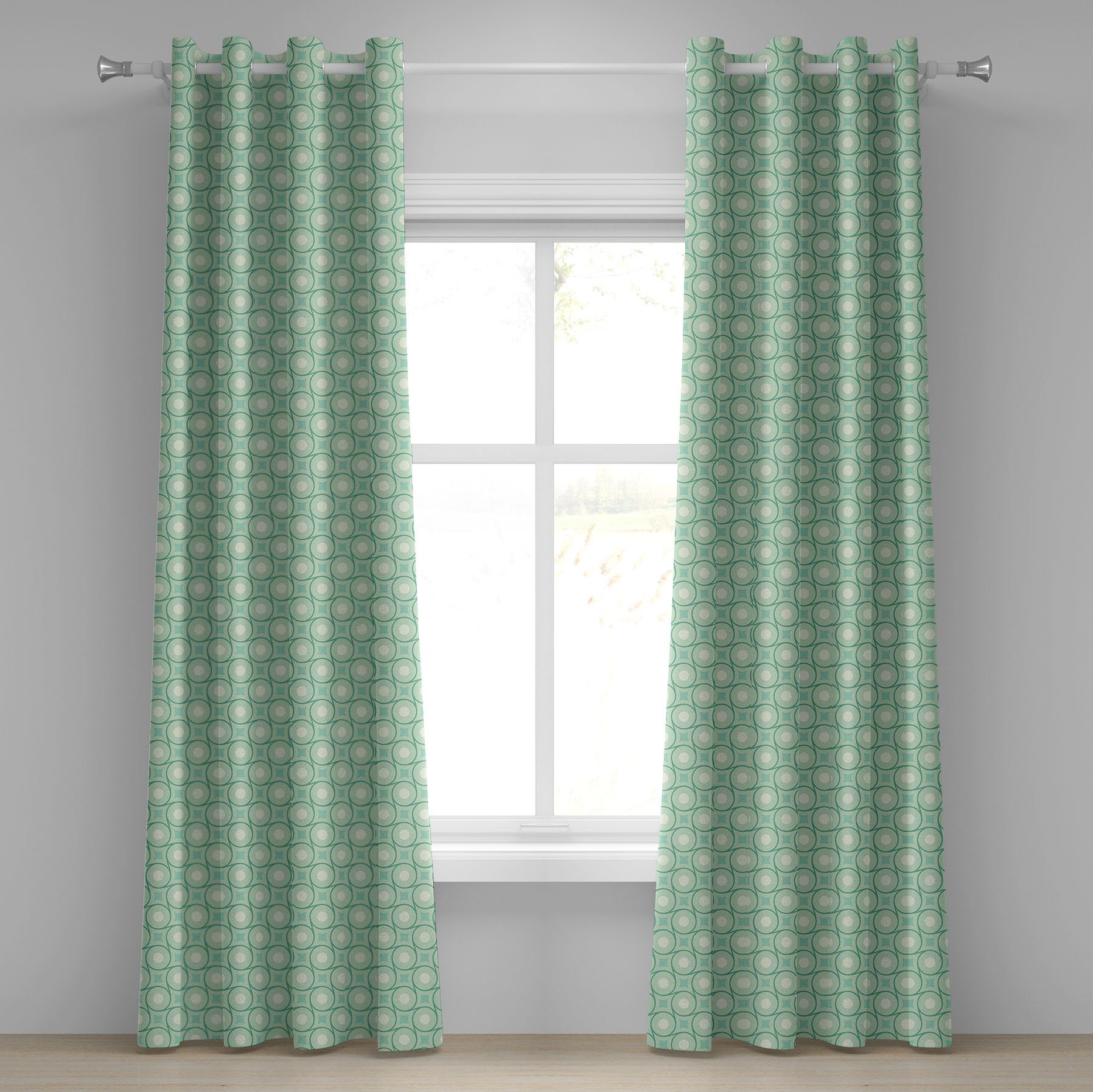 Gardine Dekorative 2-Panel-Fenstervorhänge für Schlafzimmer Wohnzimmer, Abakuhaus, Minze -Kreis-Punkte Wellig Squares