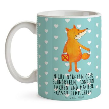 Mr. & Mrs. Panda Tasse Fuchs Laterne - Türkis Pastell - Geschenk, Büro Tasse, Sankt Martin, Keramik, Einzigartiges Botschaft