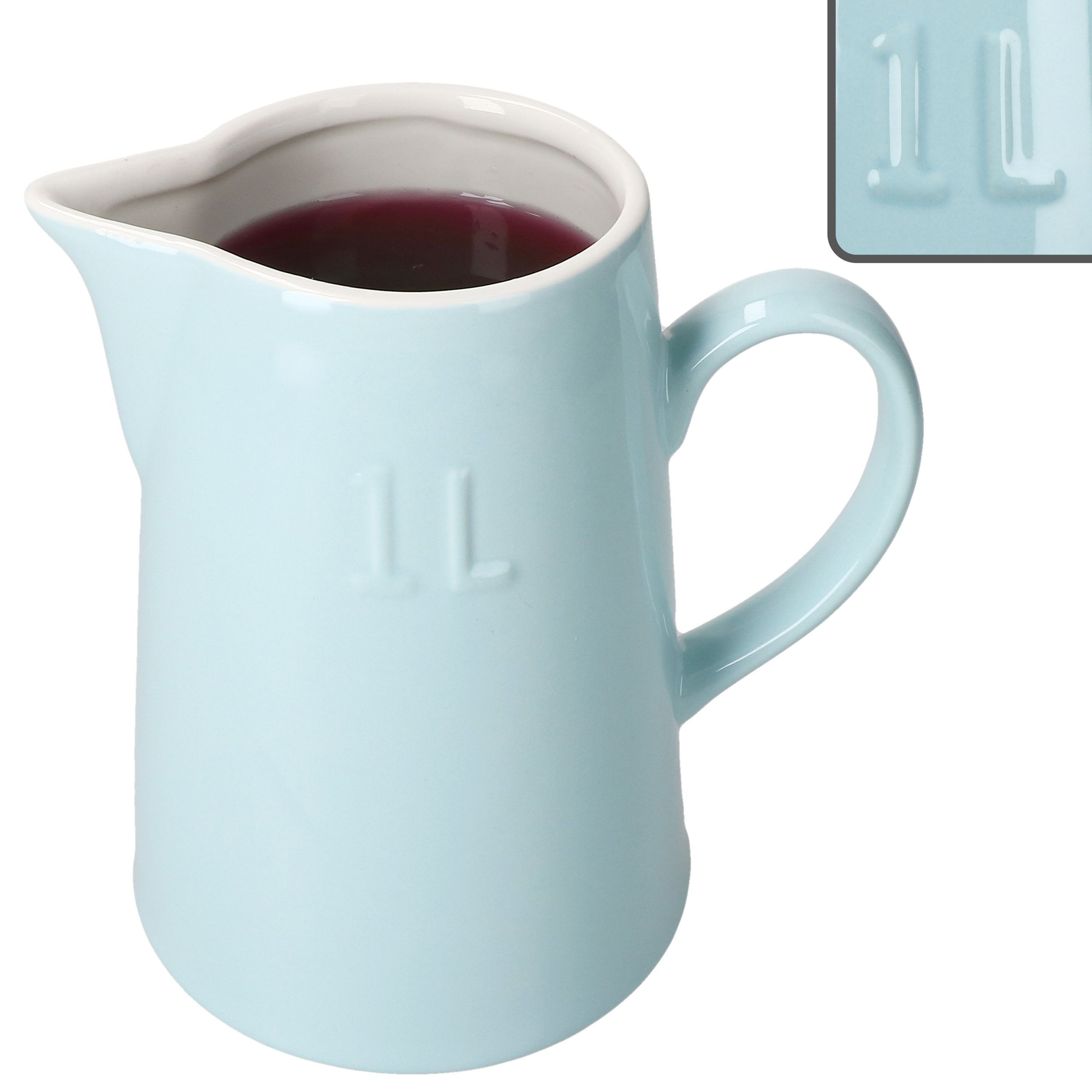 MamboCat Kanne MamboCat Krug Emilia Blau 1L Steingut blau-creme Milch-Kanne Karaffe