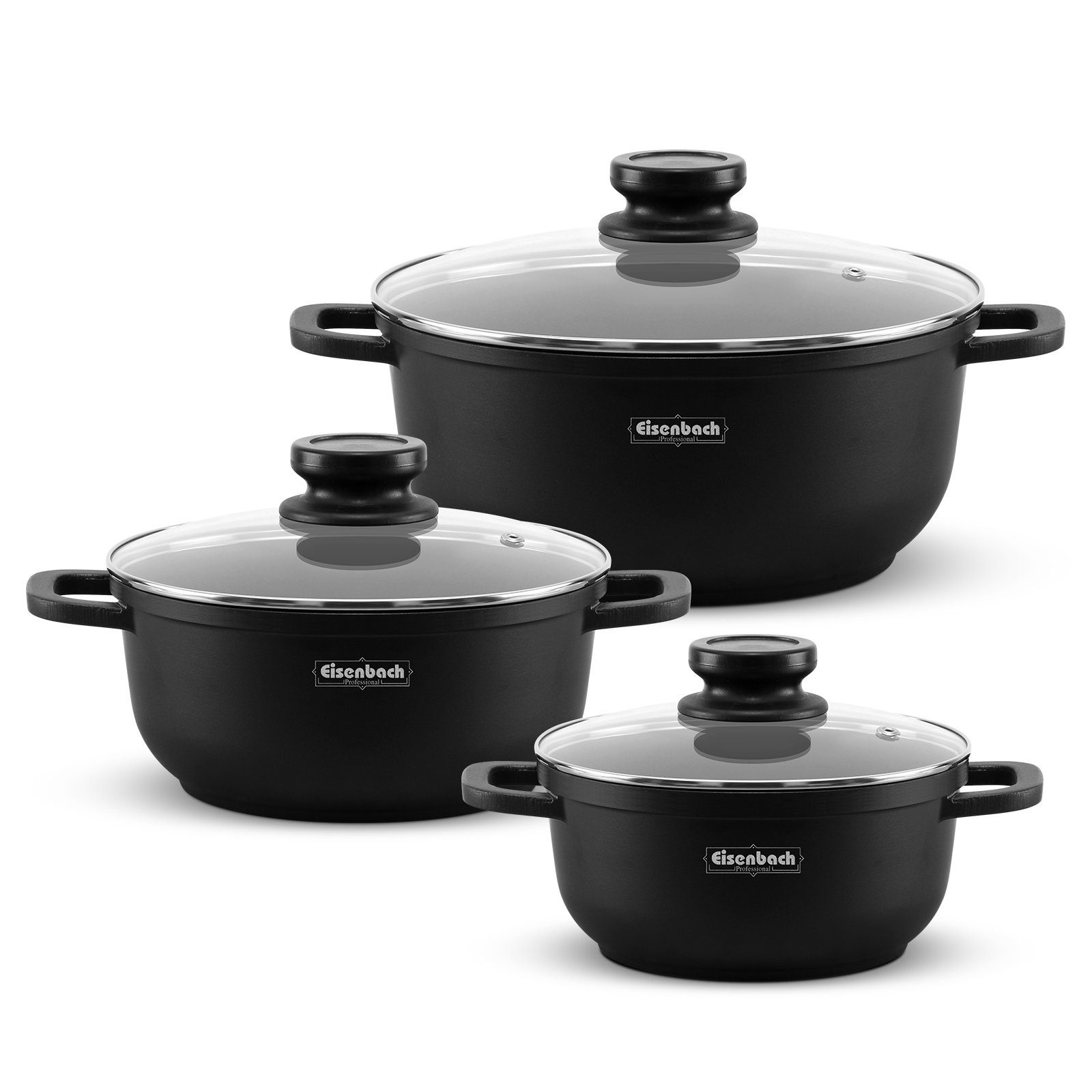 Eisenbach Topf-Set 6 tlg Suppentöpfe Set, Kochtopf Induktions mit Glasdeckel, Aluminium (für alle Herdarten), induktionsgeeignet