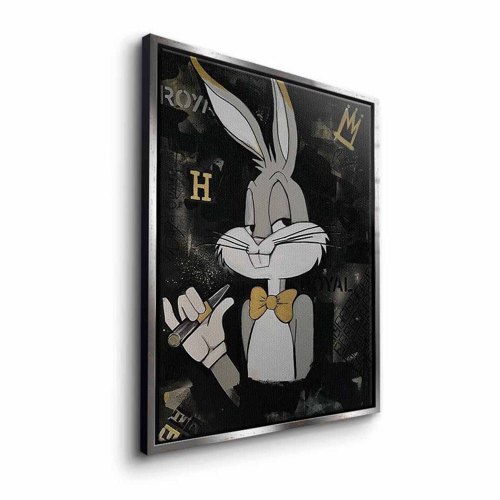 DOTCOMCANVAS® Leinwandbild, Wandbild - Bunny Motivationsbild Premium Elegant - silberner PopArt Rahmen