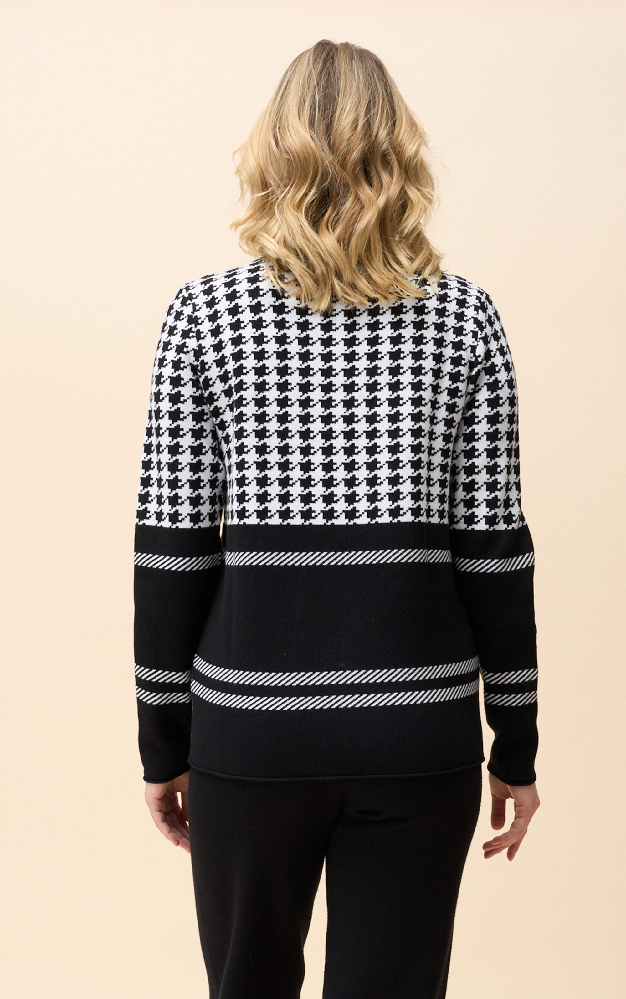 Passioni Strickpullover mit Hahnentritt- und Streifenmuster günstig online kaufen