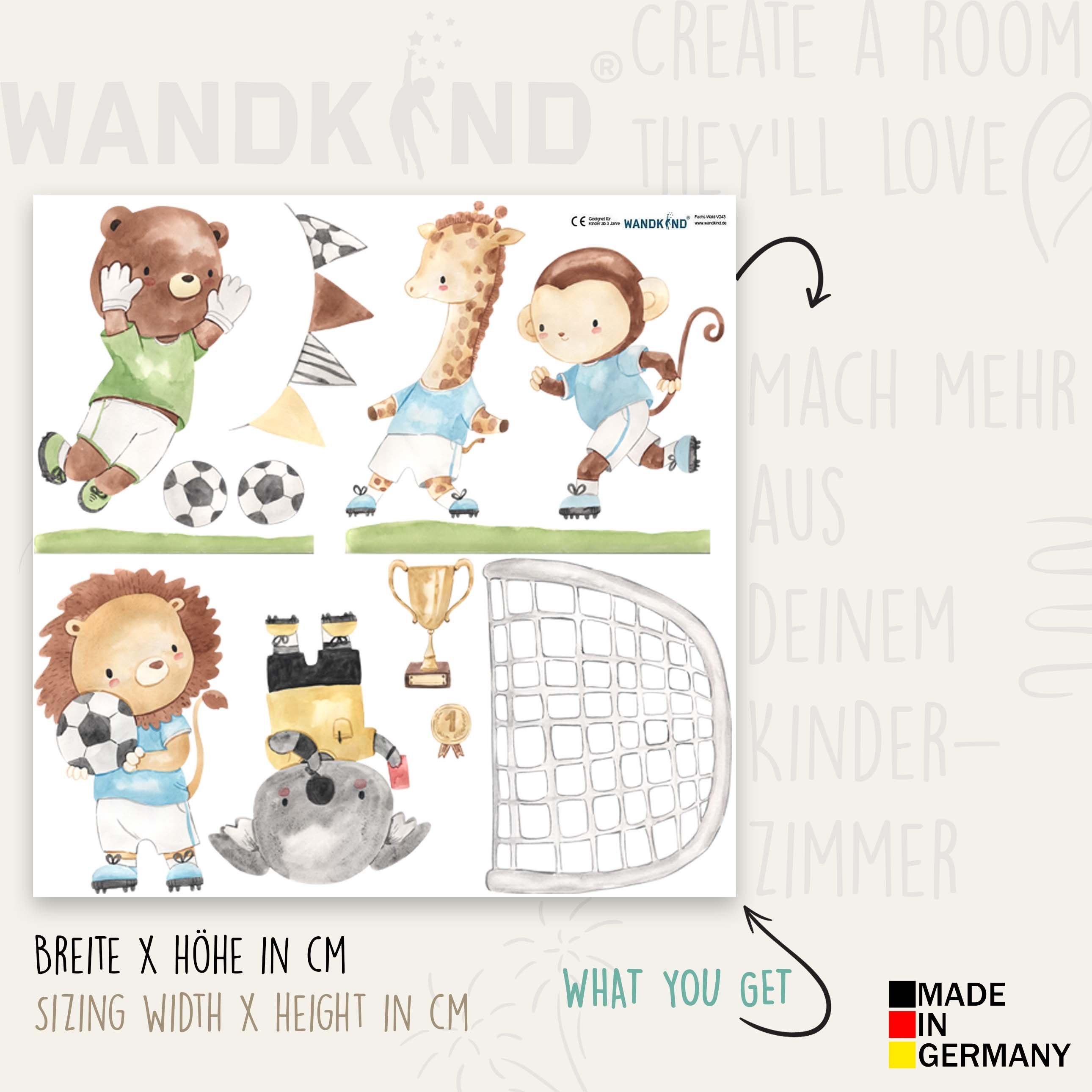 WANDKIND Wandtattoo Fußballtiere V407 Fußballfeld, wieder ablösbar günstig online kaufen
