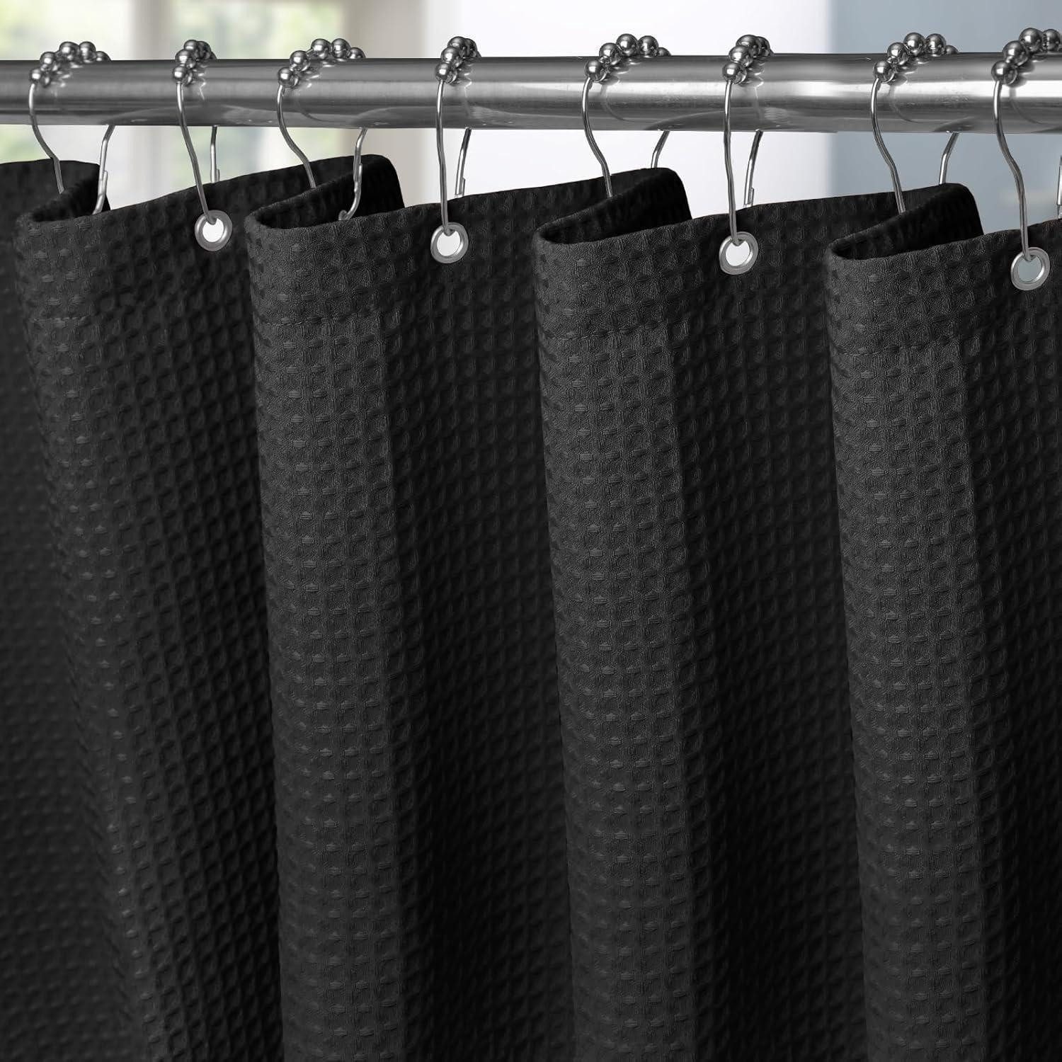 LuxusKollektion Duschvorhang Waffel Duschvorhang Schwarz 182x214cm Metallringe 1er Pack
