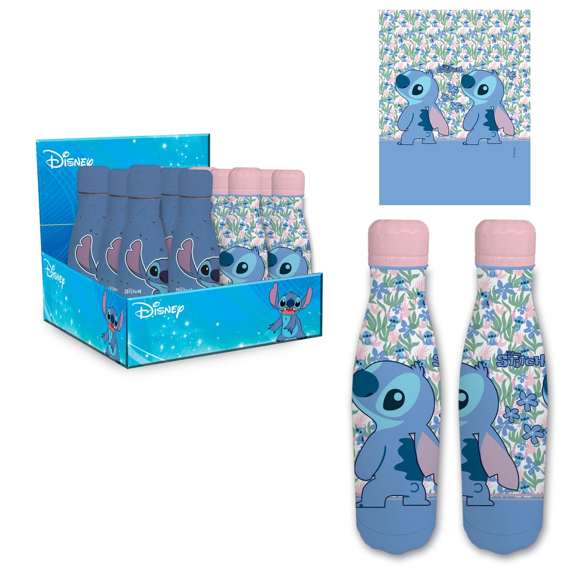 Stitch Plüschfigur Stitch Wasserflasche, Water Bottle Blau, Water Bottle Rose