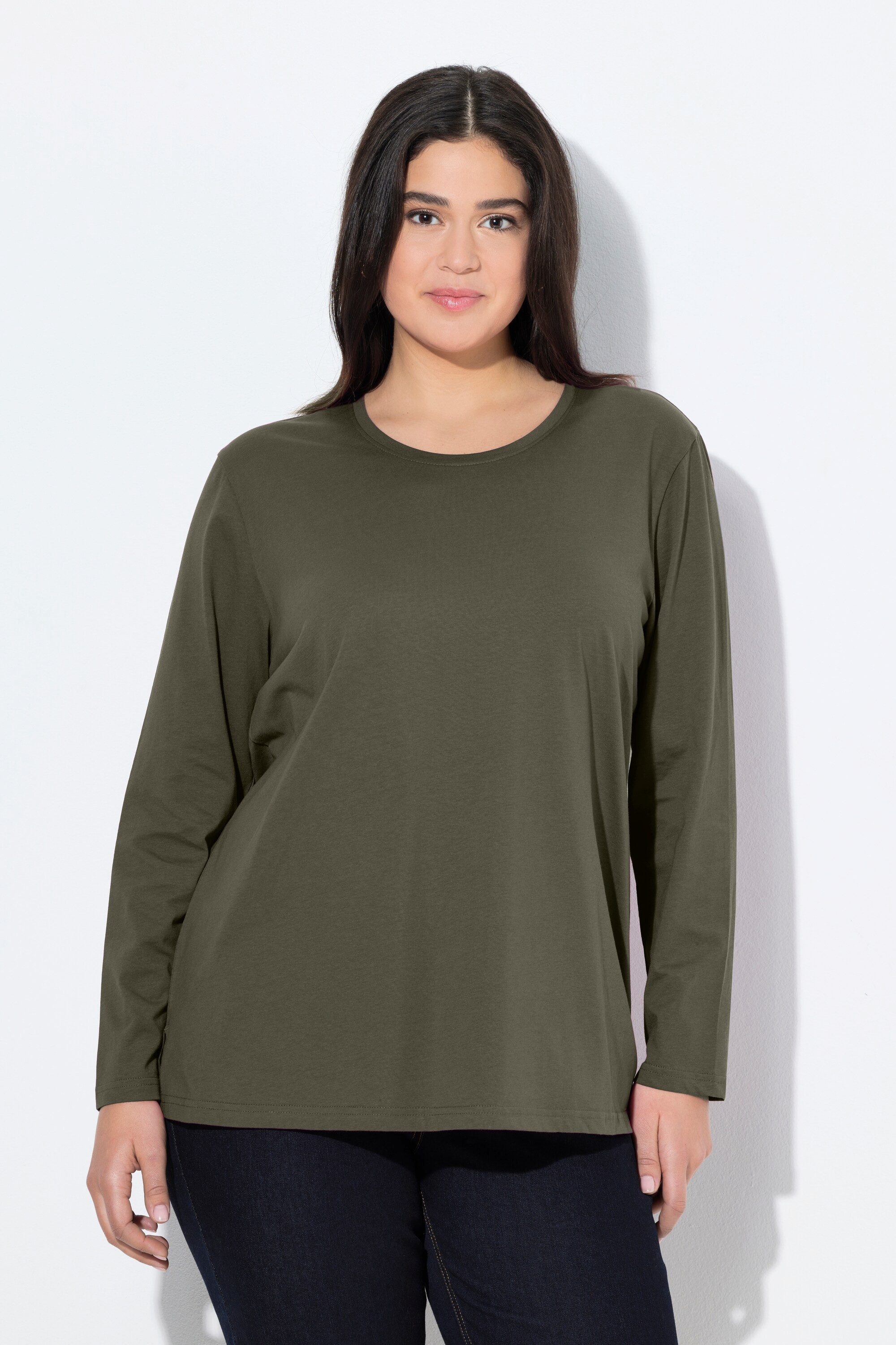 Ulla Popken T-Shirt Shirt Relaxed Rundhalsausschnitt Langarm günstig online kaufen