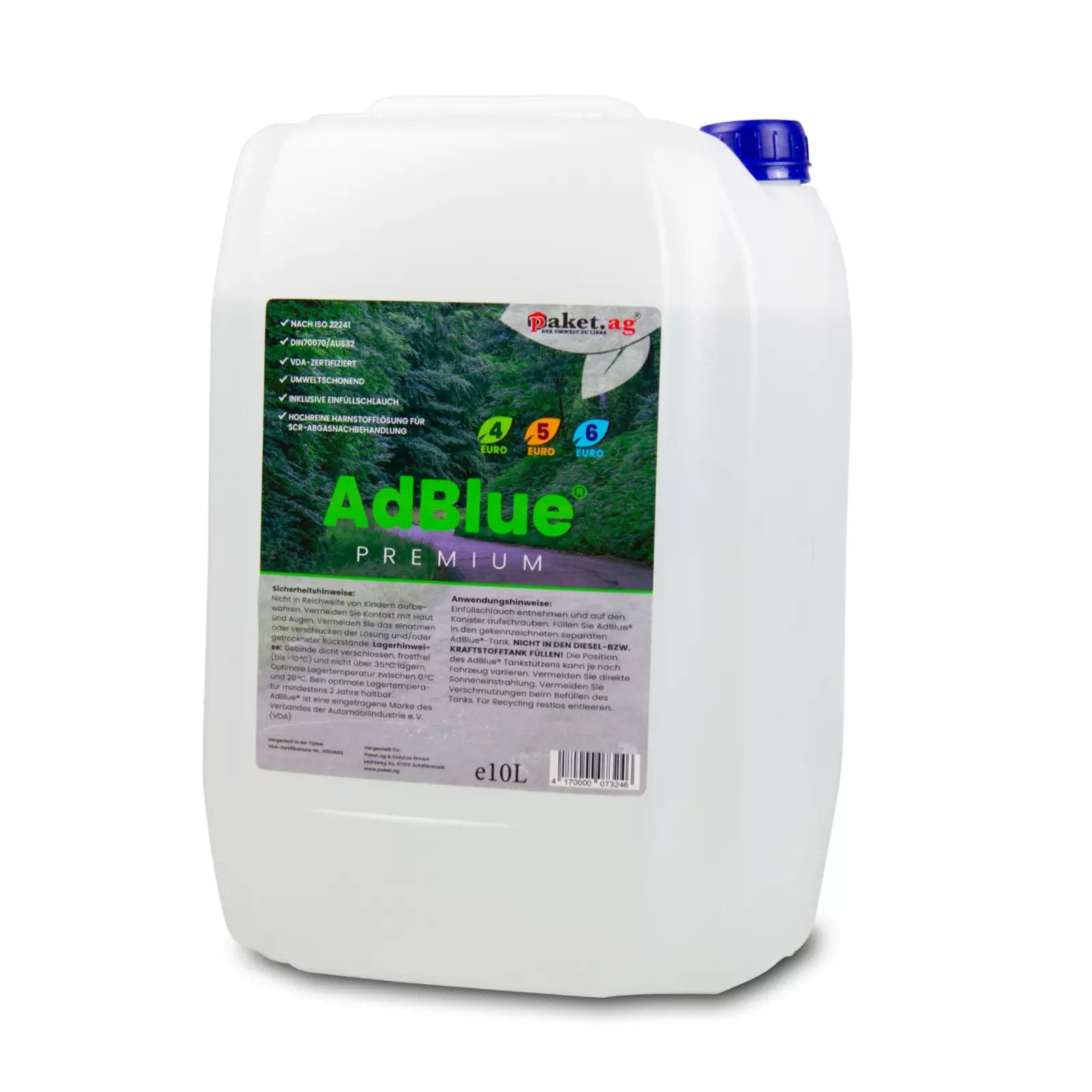 Paket.ag Diesel-Additiv AdBlue® Harnstofflösung für Dieselmotoren Paket AG AdBlue 1 x10 Liter, (1-St) Reduzierung schädlicher Stickoxide