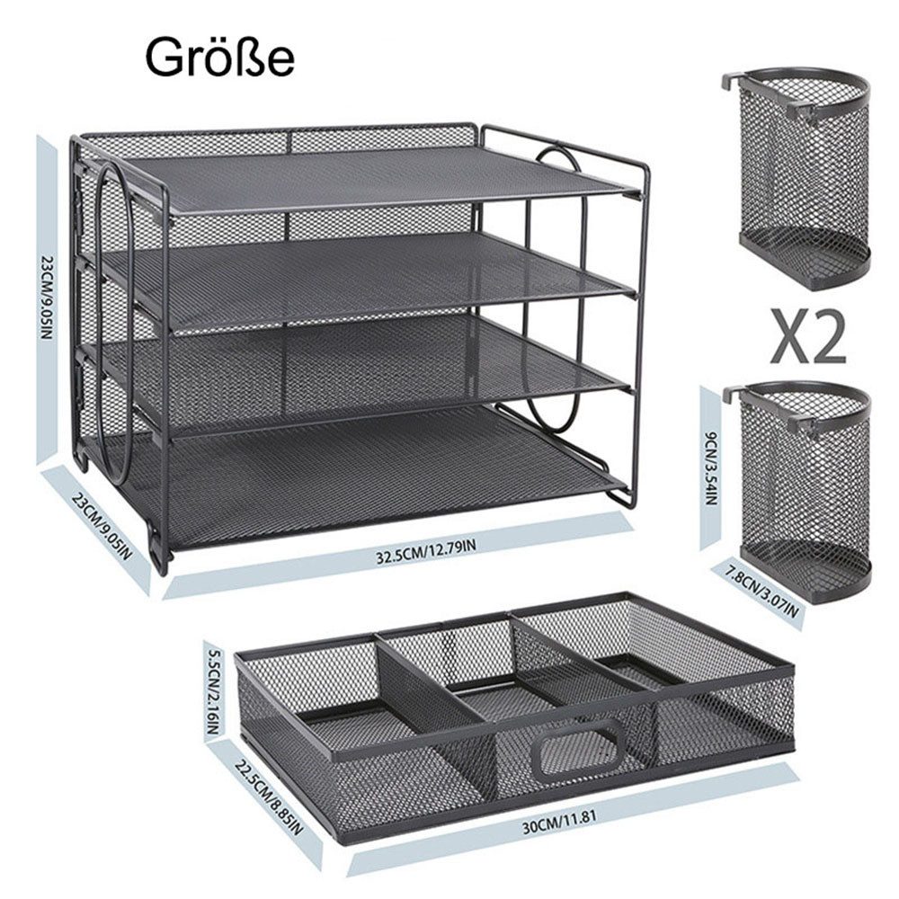 Refined Living Organizer Schreibtisch-Organizer, mit Schublade und 2 Stifthalter, 4-stöckig (Büro Organizer, Schreibtisch Aufbewahrung, Bürobedarf, Schreibtisch Ablage, Stifthalter Organizer, Multifunktionale Büroorganisation, Netz Schreibtisch-Organizer für Zuhause, 1 St., Viel Stauraum, Platzsparend und Funktional, Hohe Qualität), für Büro, Zuhause oder Schule – für Lehrer, Schüler und Berufstätige