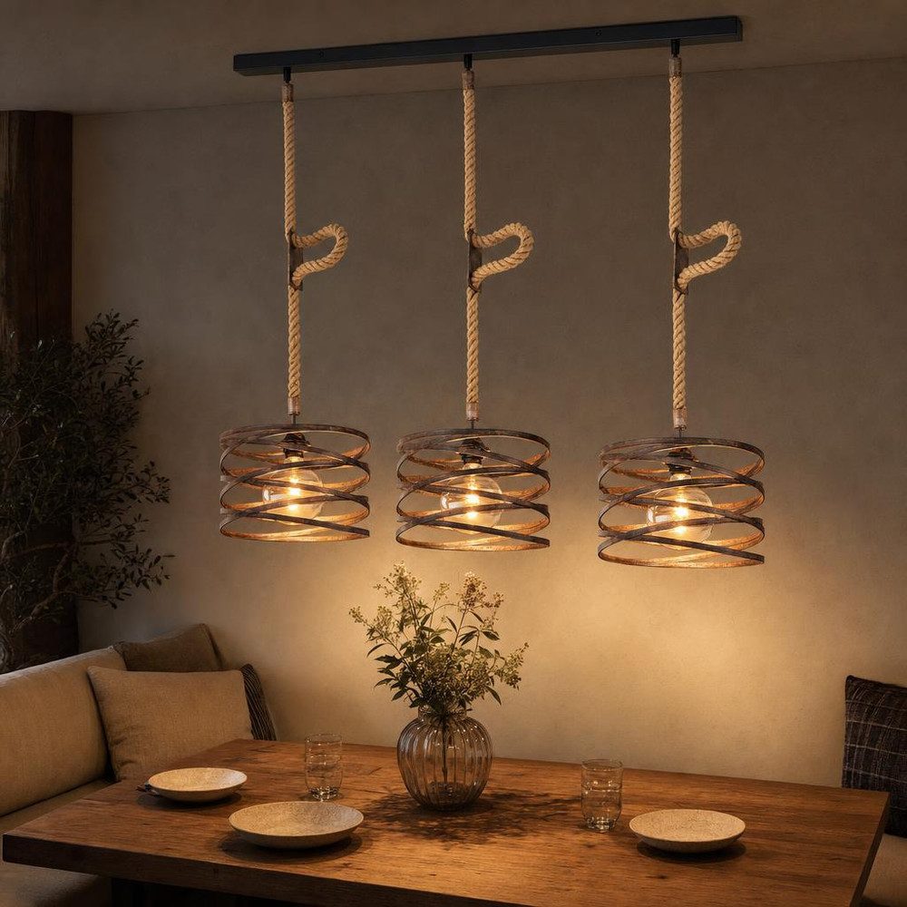 GLOBO LIGHTING Hängeleuchte, Leuchtmittel nicht inklusive, Hanfseil Pendelleuchte Retro Vintage Wohnzimmer Lampe Industrie