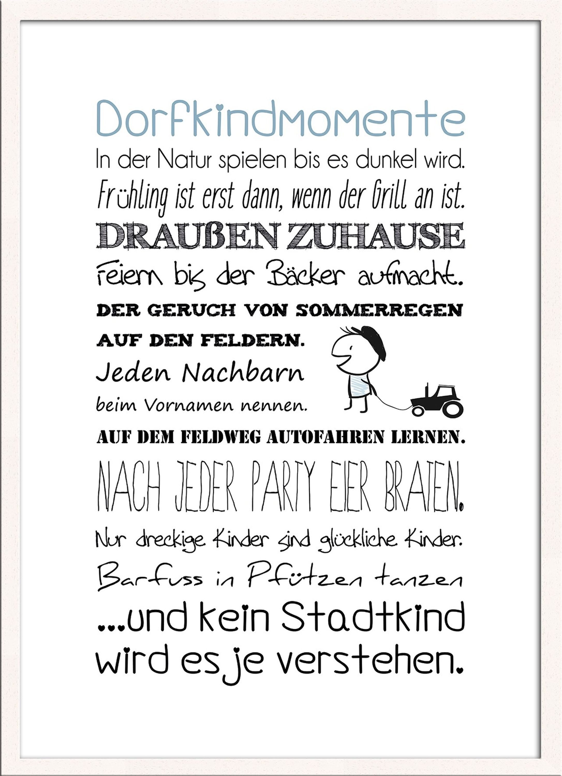 artissimo Bild mit Rahmen Gerahmtes Poster 50x70 cm / Typografie Bild mit Rahmen / Skandi Deko, Sprüche und Texte: Dorfleben / Dorfkind