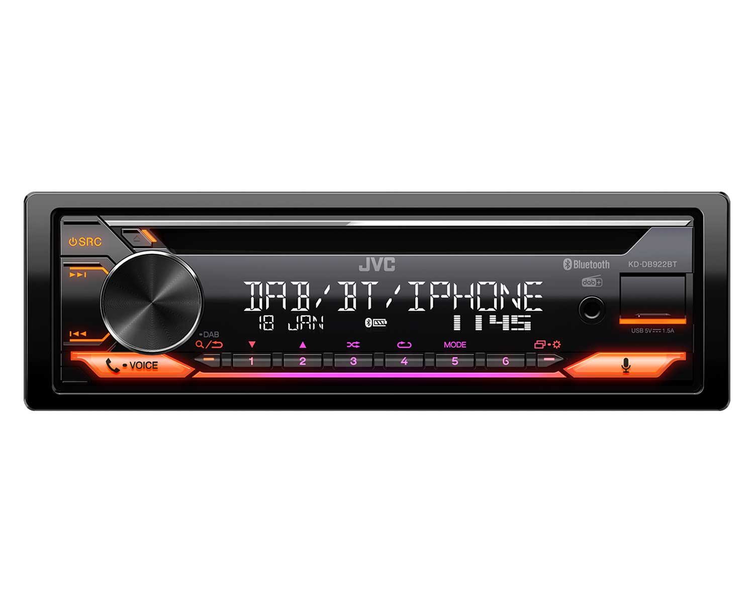 JVC KD-DB922BT Bluetooth DAB+ CD Spotify USB Android iPhone Autoradio (RDS, AM/FM Radio, Animiertes Display, Freisprecheinrichtung, 1 DIN, RDS, AM/FM Radio, Animiertes Display, Freisprecheinrichtung, 1 DIN)