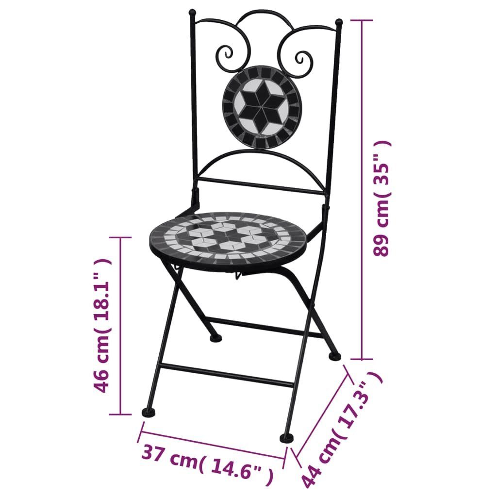 vidaXL Gartenstuhl Bistrostühle Weiß (2 Klappbar St) Stk. 2 Schwarz Keramik und