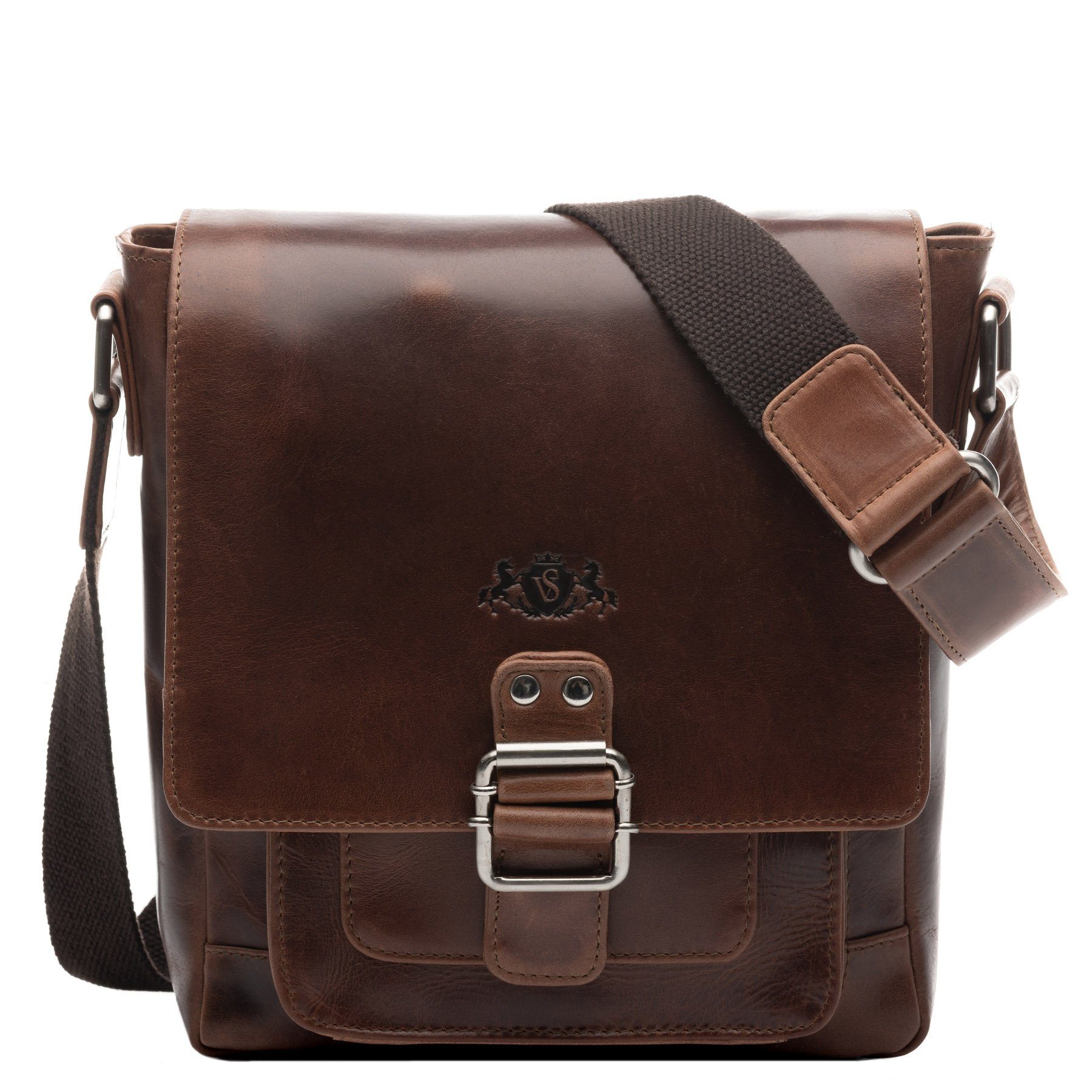 SID & VAIN Schultertasche STOKED, Messenger Bag echt Leder Unisex, Umhängetasche, braun-cognac