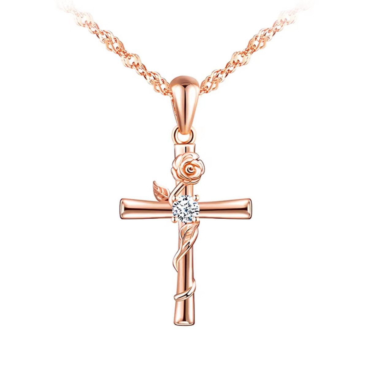 ELLAWIL Silberkette Jesuskreuz Farbe Roségold Halskette mit Kreuz Anhänger günstig online kaufen