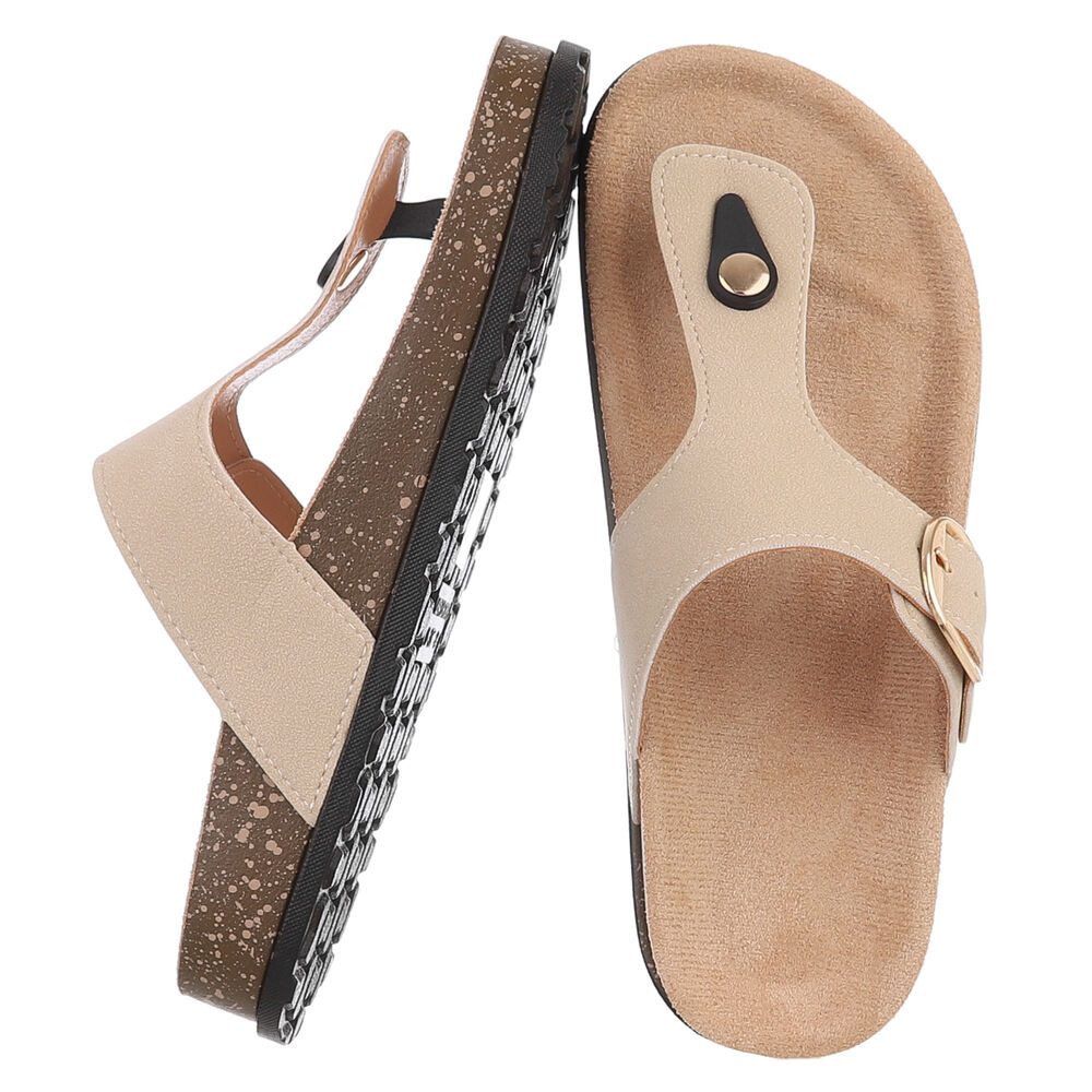 Ital-Design Modische Flip-Flops mit Schnalle für Damen Zehentrenner (91512278) Flach Zehentrenner in Beige