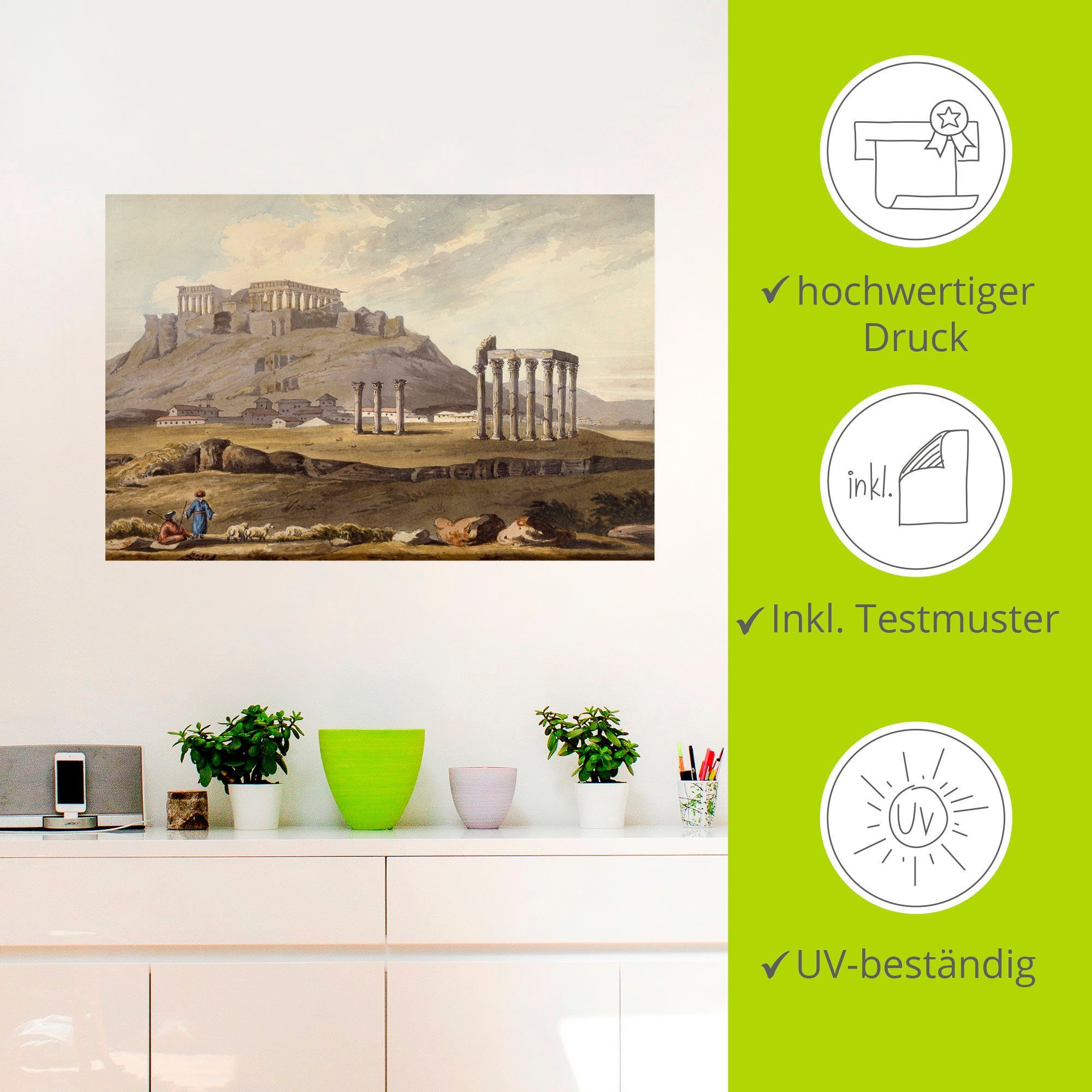 Artland Wandbild Der (1 des Tempel Poster Größen als Zeus, versch. St), Leinwandbild, in oder olympischen Gebäude Wandaufkleber Alubild