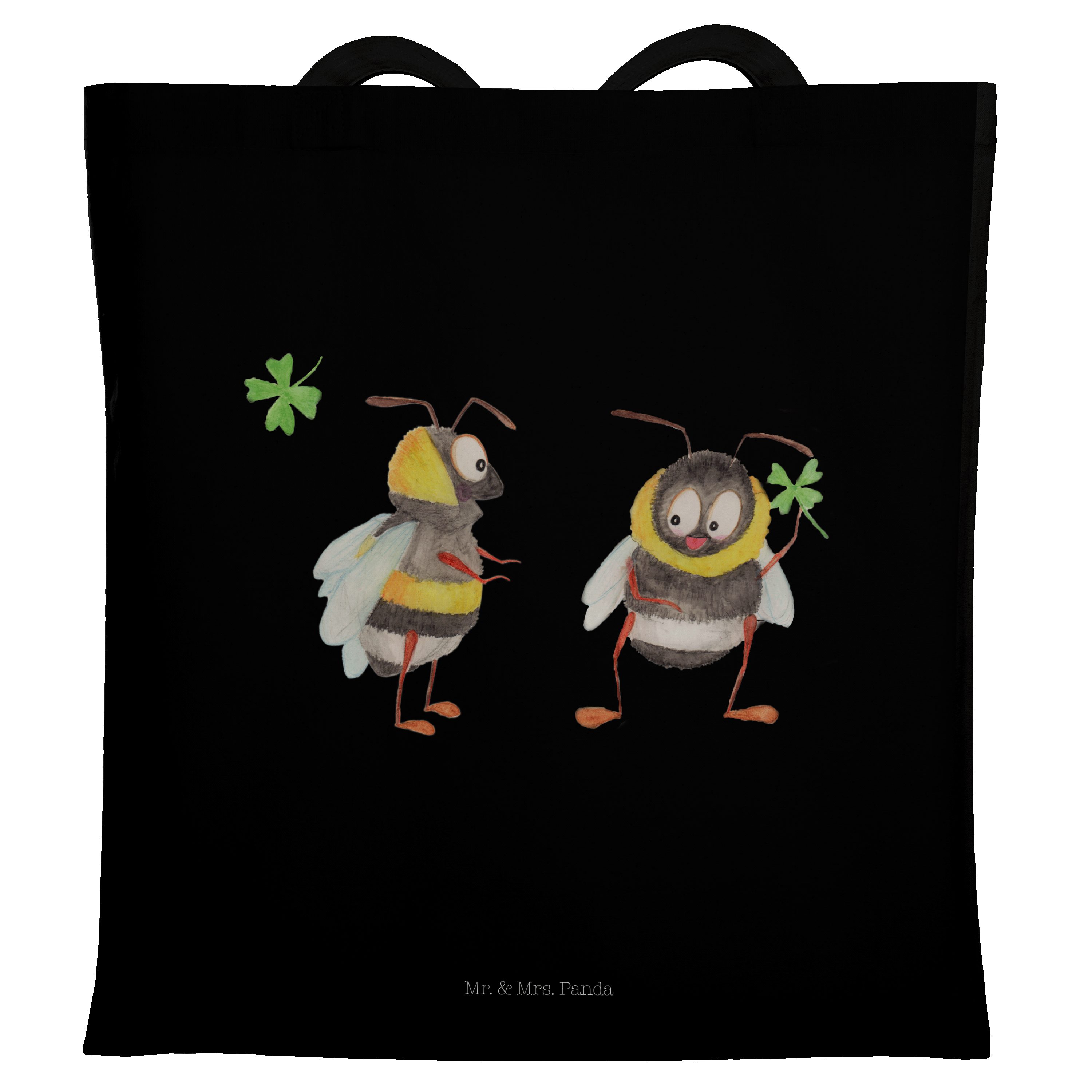 Mr. & Mrs. Panda Tragetasche Hummeln mit Kleeblatt - Schwarz - Geschenk, Gute Laune, Einkaufstasch (1-tlg) | Canvas-Taschen