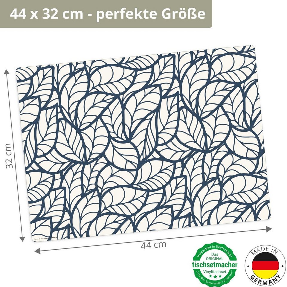 Platzset, Tischset, Platzset abwaschbar - Abstraktes Blättermuster,  Tischsetmacher, (aus erstklassigem Vinyl, 4-St., 44 x 32 cm /  weiß-schwarz), Made in Germany