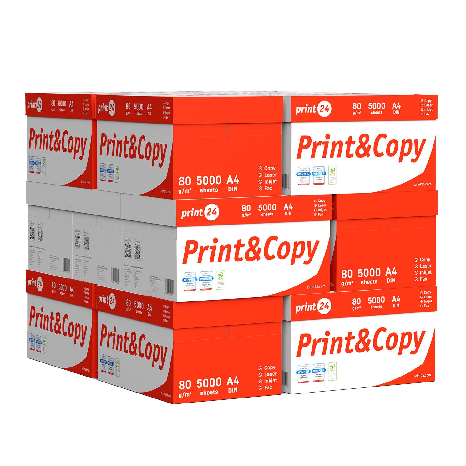 print24 Druckerpapier Kopierpapier 75000 Blatt A4 80g Premium Weiß Testsieger PEFC