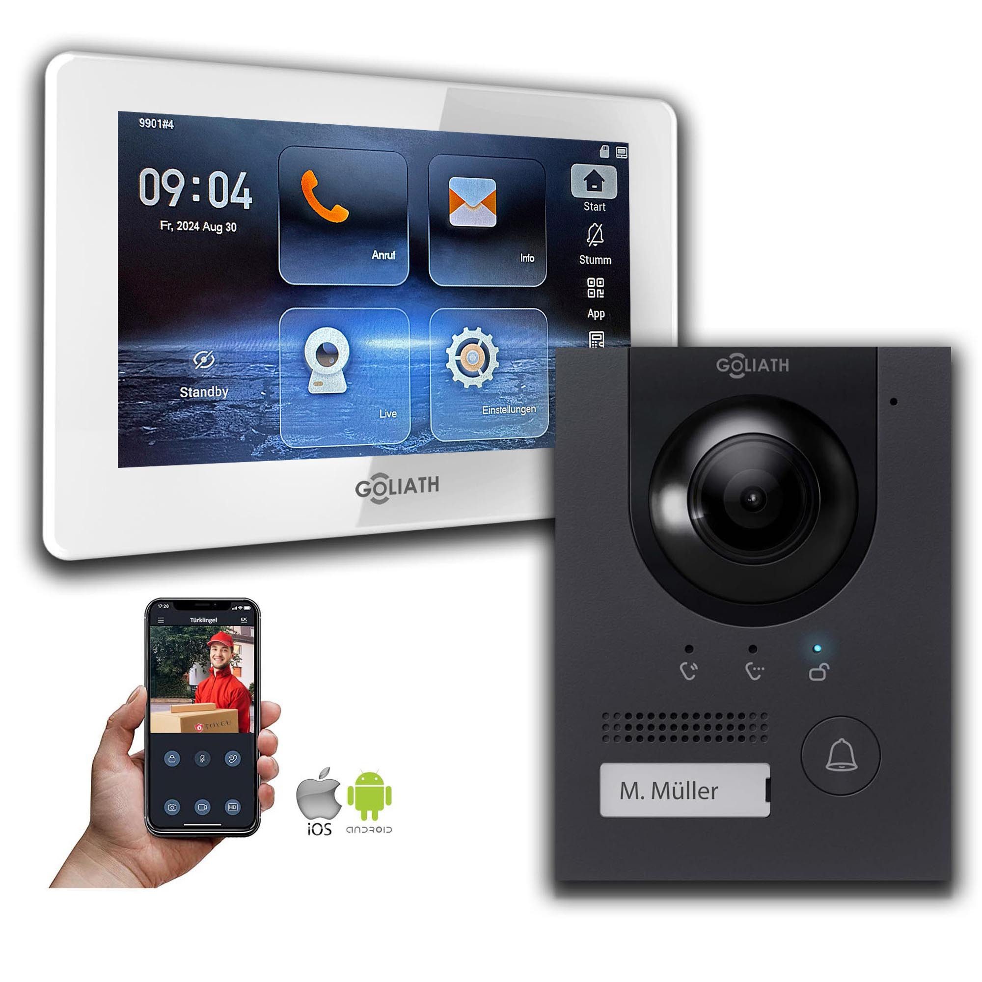 Goliath Intercom Video-Türsprechanlage Goliath 2-Draht Video Gegensprechanlage mit Kamera Anthrazit (Privat oder Gewerblich)