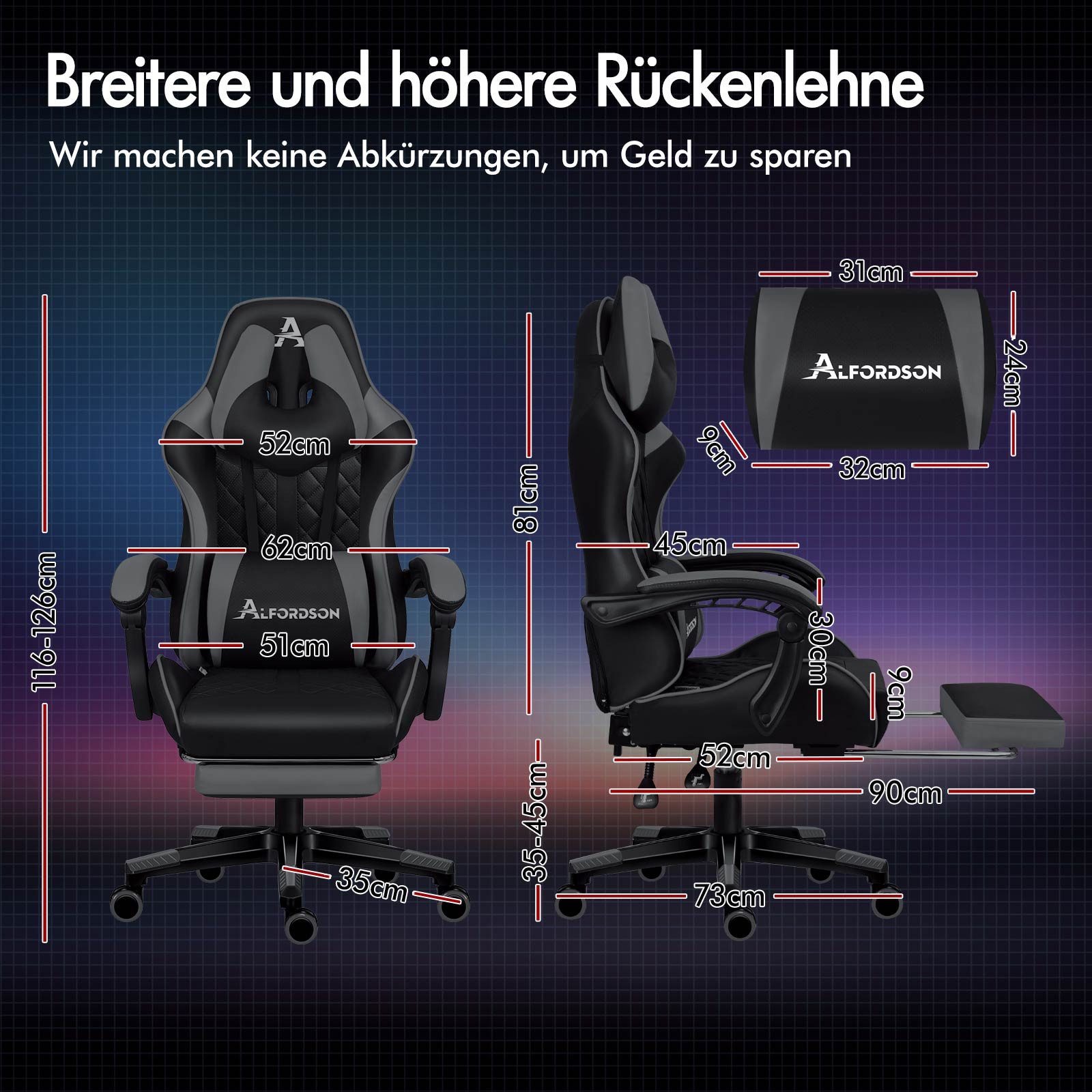 ALFORDSON Gaming-Stuhl Bürostuhl, Integrierte Fußstütze, mit günstig online kaufen