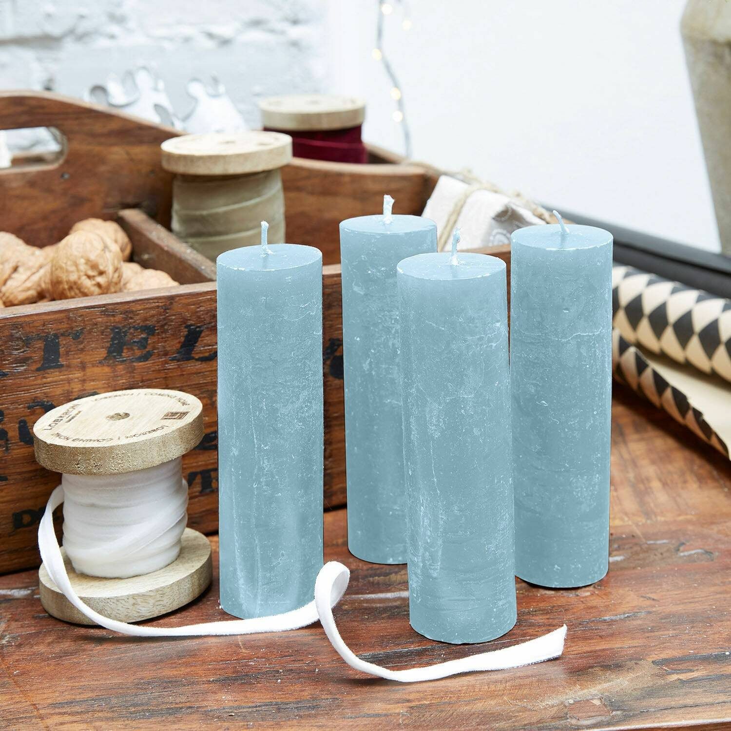 Mirabeau Stumpenkerze Kerze 4er Set Muriel blau (4er Set, 4er Set), none