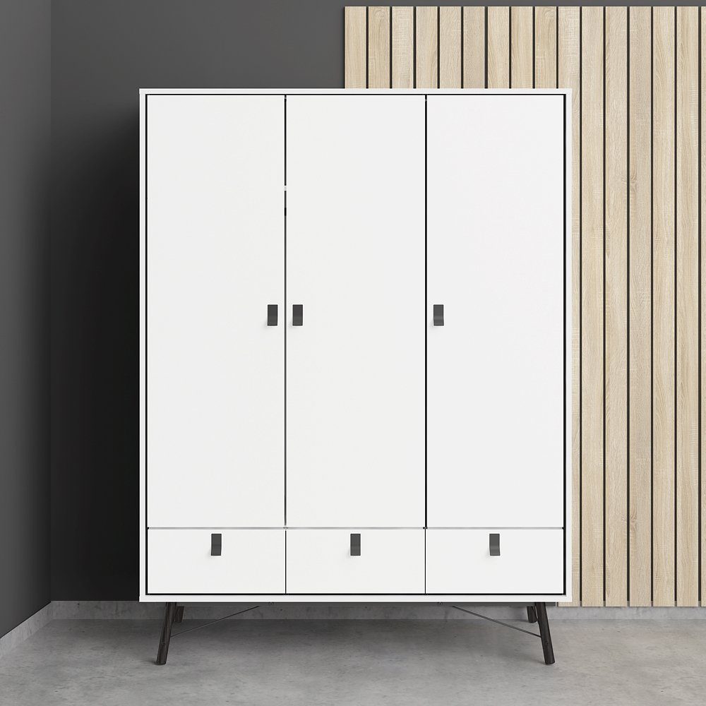 Kleiderschrank ebuy24 3 matt 3Türen, Schubladen Rye mattweiss Kleiderschrank