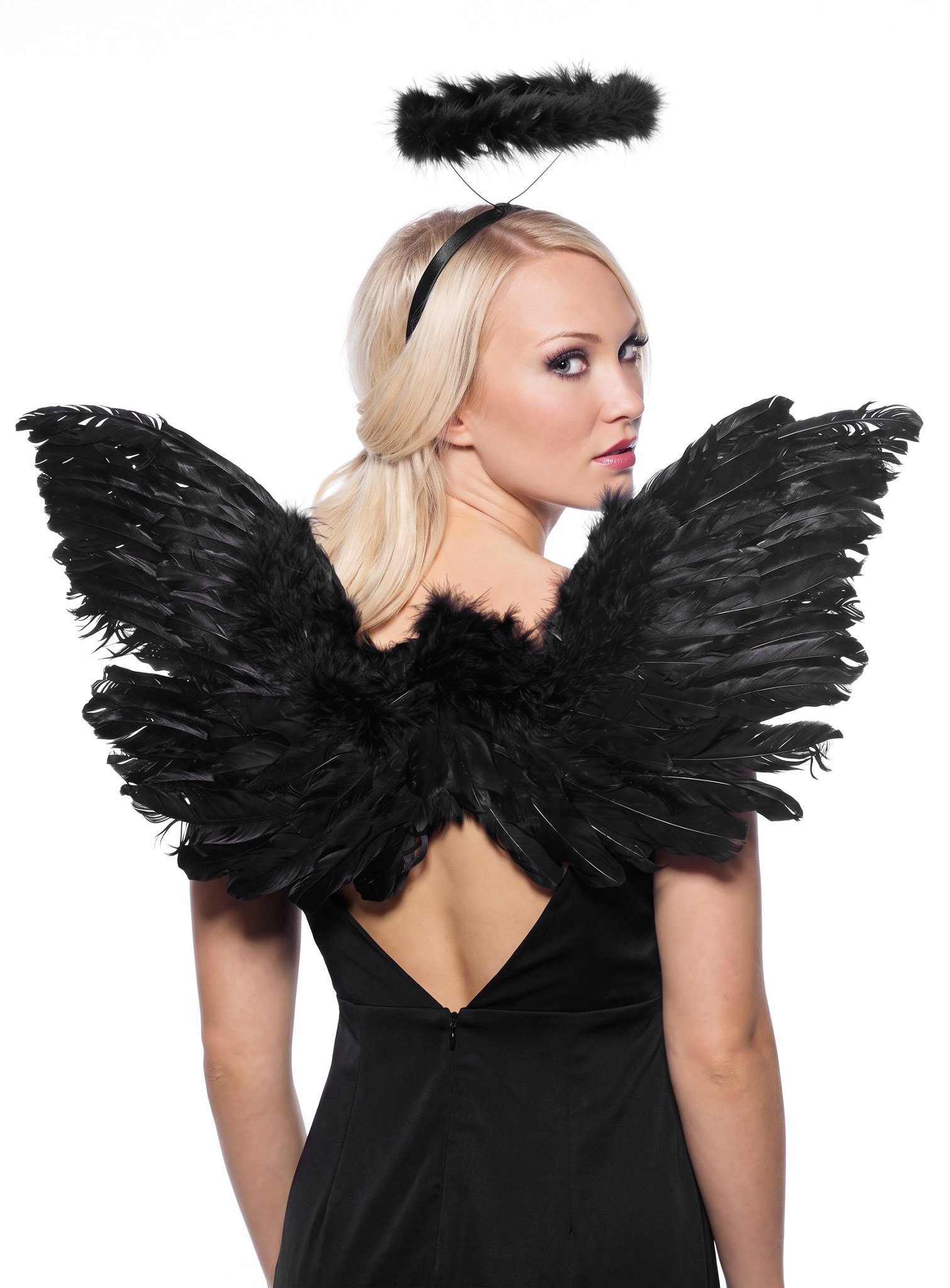 Leg Avenue Kostüm-Flügel Engel Kostüm Set Schwarz Karneval Fasching Flügel, Dark Angel Kostüm für Euren sexy Halloween-Auftritt!