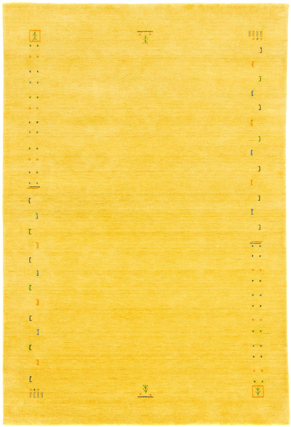 Wollteppich morgenland, Höhe: Schurwolle bunte 18 mm, rechteckig, FENTH, reine goldfarben GABBEH Bordüre, Wohnzimmer FEIN