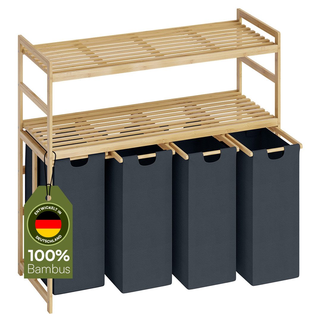 Bellamio Wäschekorb Newa aus Bambus (4 Fächer mit 2 Ablagen, Dunkelgrau 200 günstig online kaufen