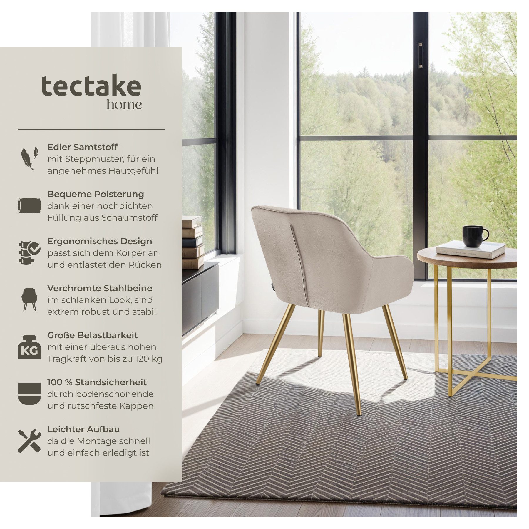 tectake Esszimmerstuhl Stuhl Marilyn, Samtoptik, gesteppt (Set, 1 St), Extr günstig online kaufen