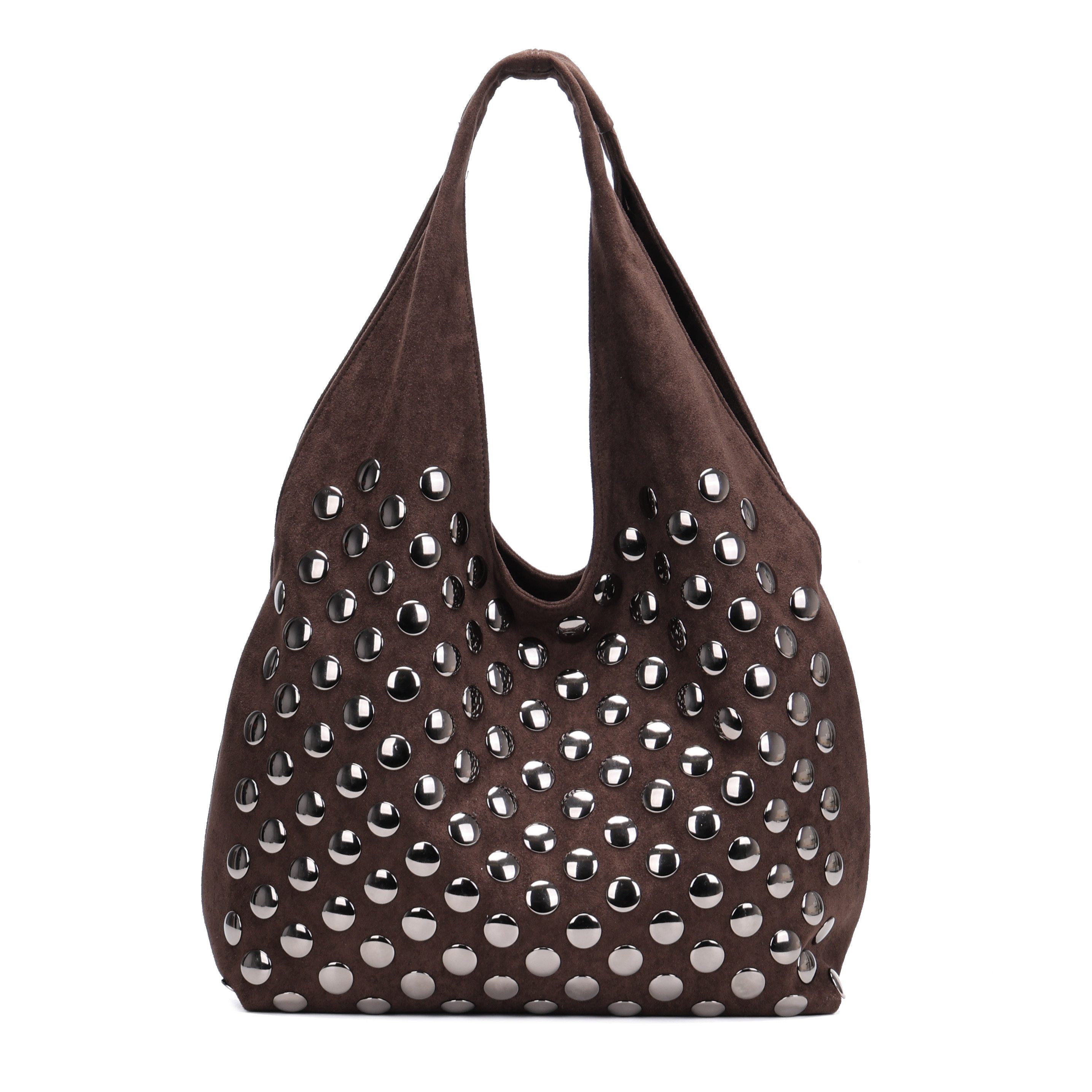 MIRROSI Shopper Damen Hobo Bag Schultertasche Wildleder-Optik mit Nieten (Shopper Handtasche aus Stoff, ca. 38x12x29 cm), Neue Kollektion Herbst/Winter 2026