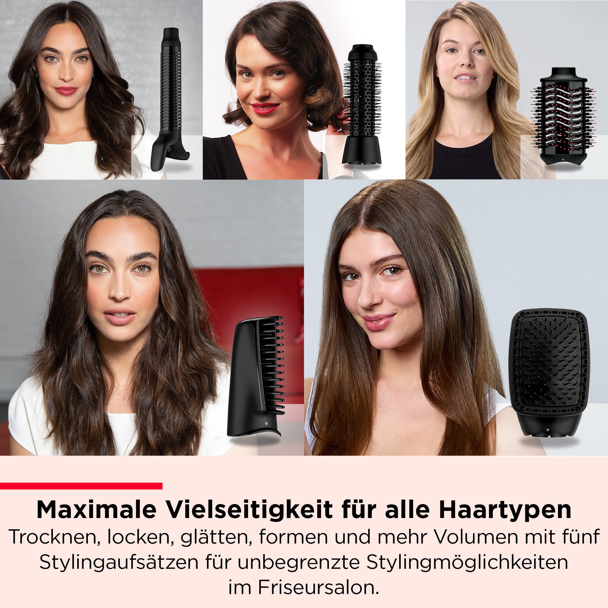 Revlon Multihaarstyler ONE-STEP™ Air Styler 5-in-1 mit Revlon Original-Kopf - RVDR5371E, Unbegrenzte Frisiermöglichkeiten dank 5 hochwertigen Stylingköpfen schwarz