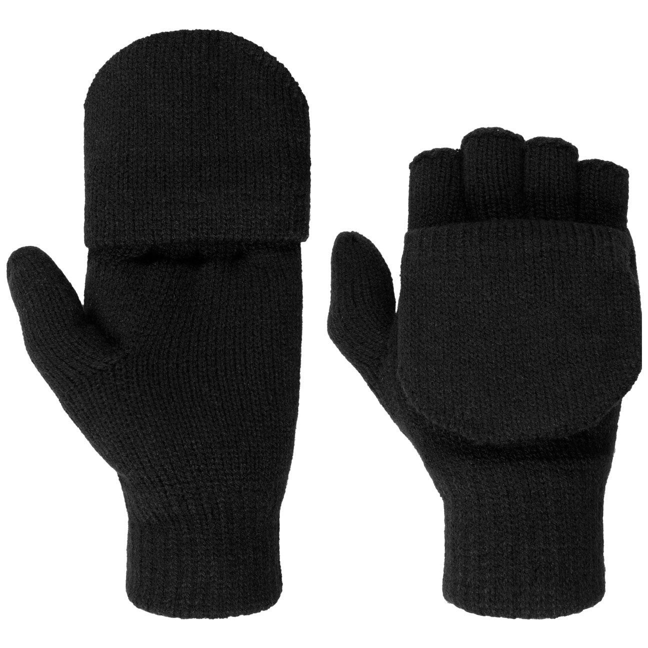 Lipodo Strickhandschuhe fingerlose Handschuhe mit Futter schwarz